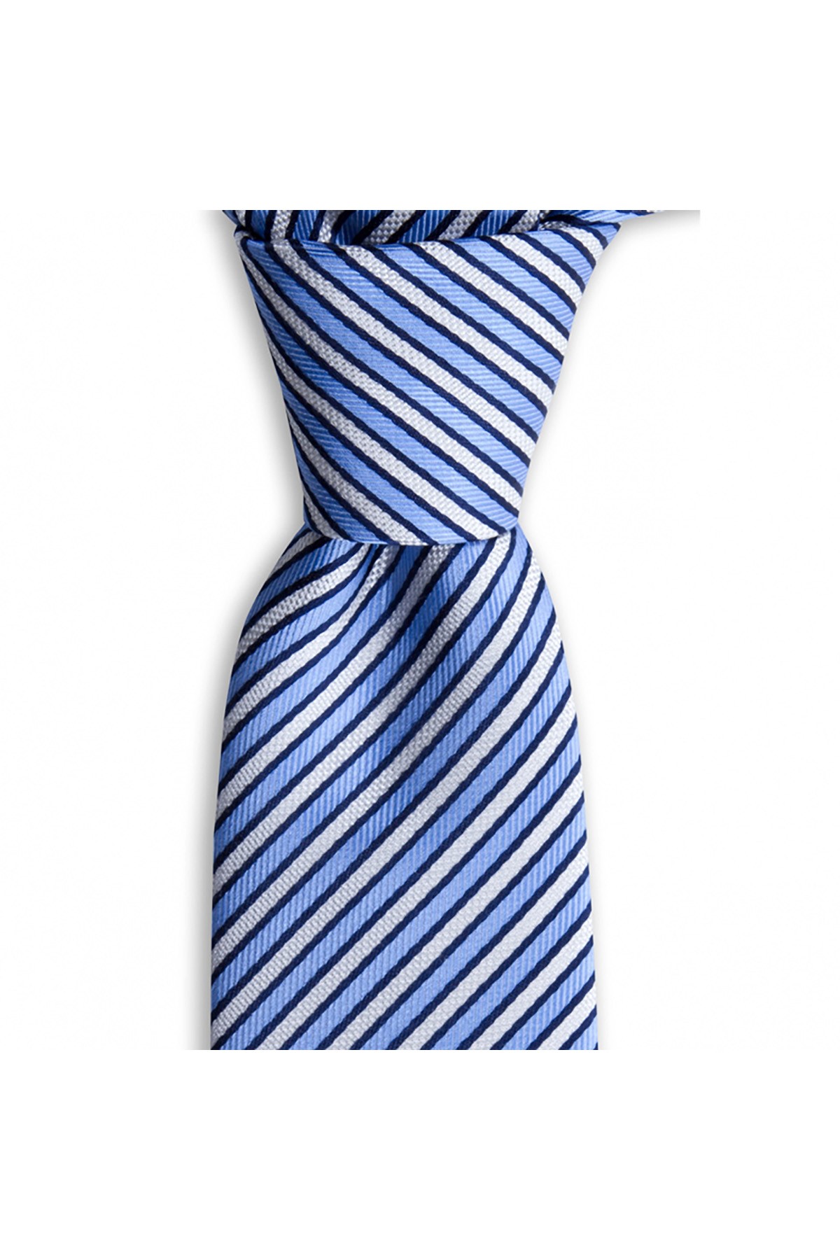 Çok çizgili 7,5 cm genişliğinde klasik ipek kravat - Mavi