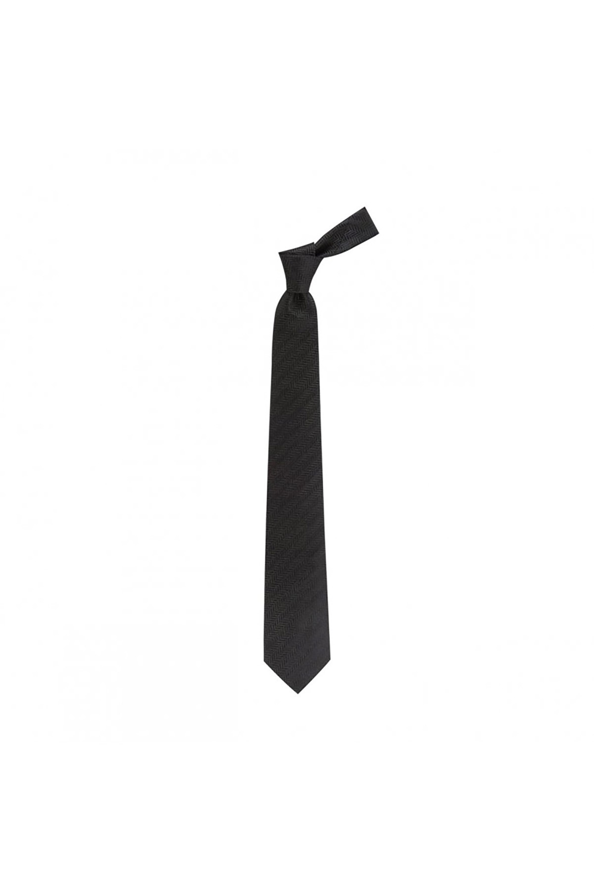 Balıksırtı desenli 8 cm genişliğinde yün ipek karışımlı kravat - Siyah