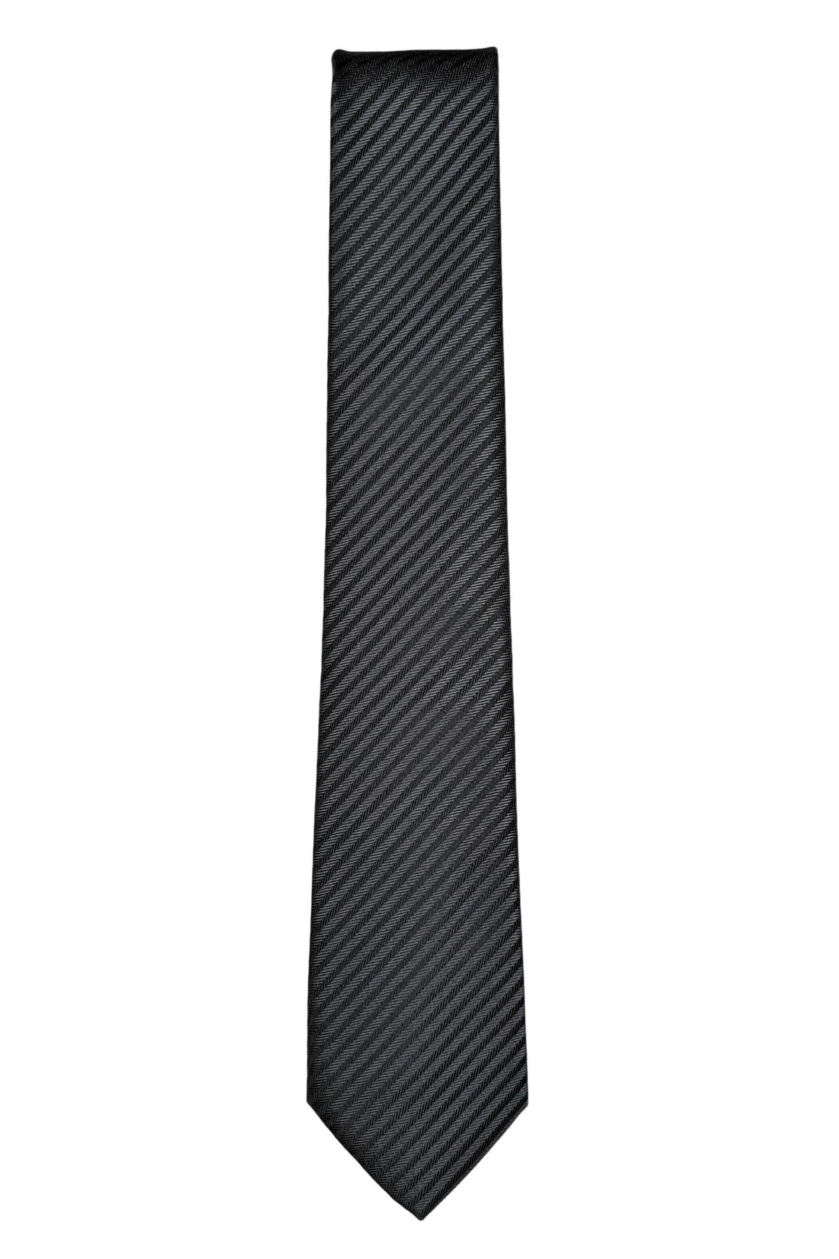 7 Cm Genişliğinde İnce Çizgili Kravat - Siyah