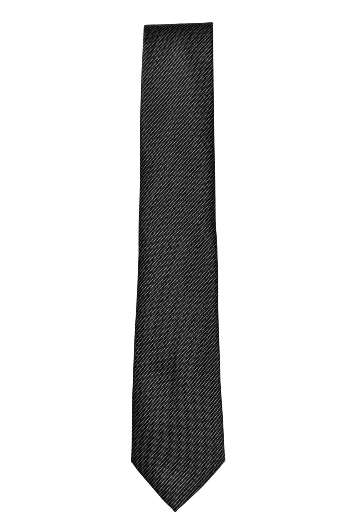 7 cm genişliğinde ince çizgili kravat - Siyah