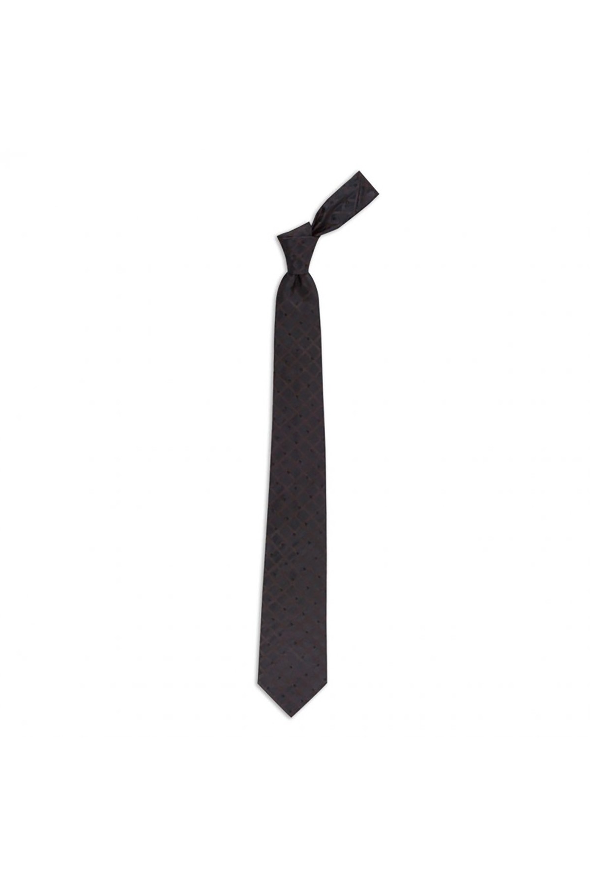 Ekose desenli 8 cm genişliğinde ipek kravat - Koyu kahverengi