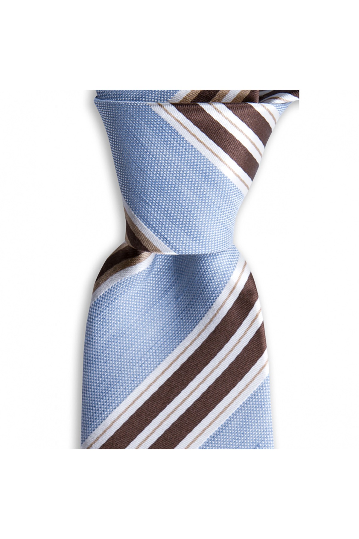 Klasik çizgili 8 cm genişliğinde keten ve ipek karışımlı kravat - Açık mavi