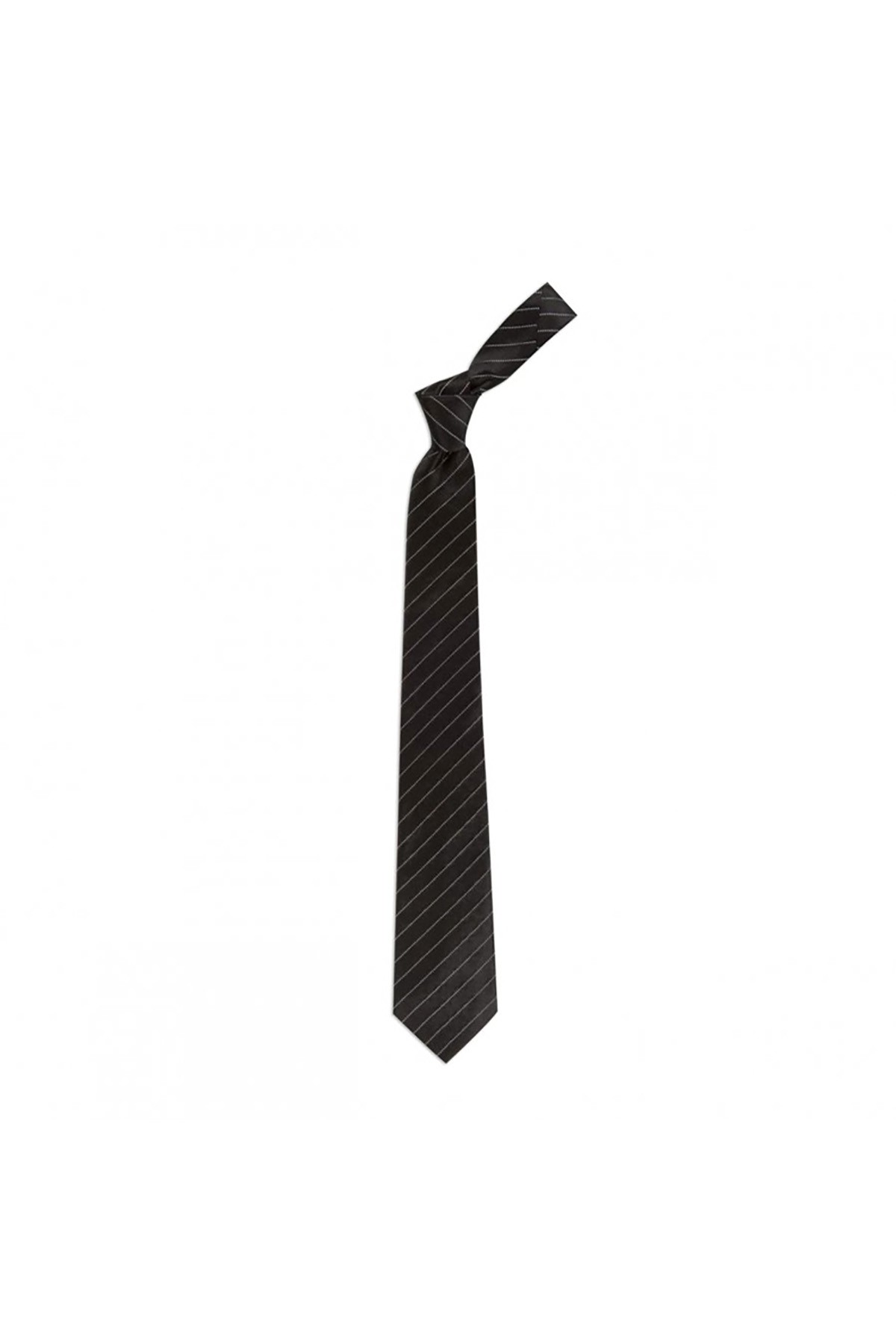 8 cm genişliğinde çizgili klasik ipek kravat - Siyah