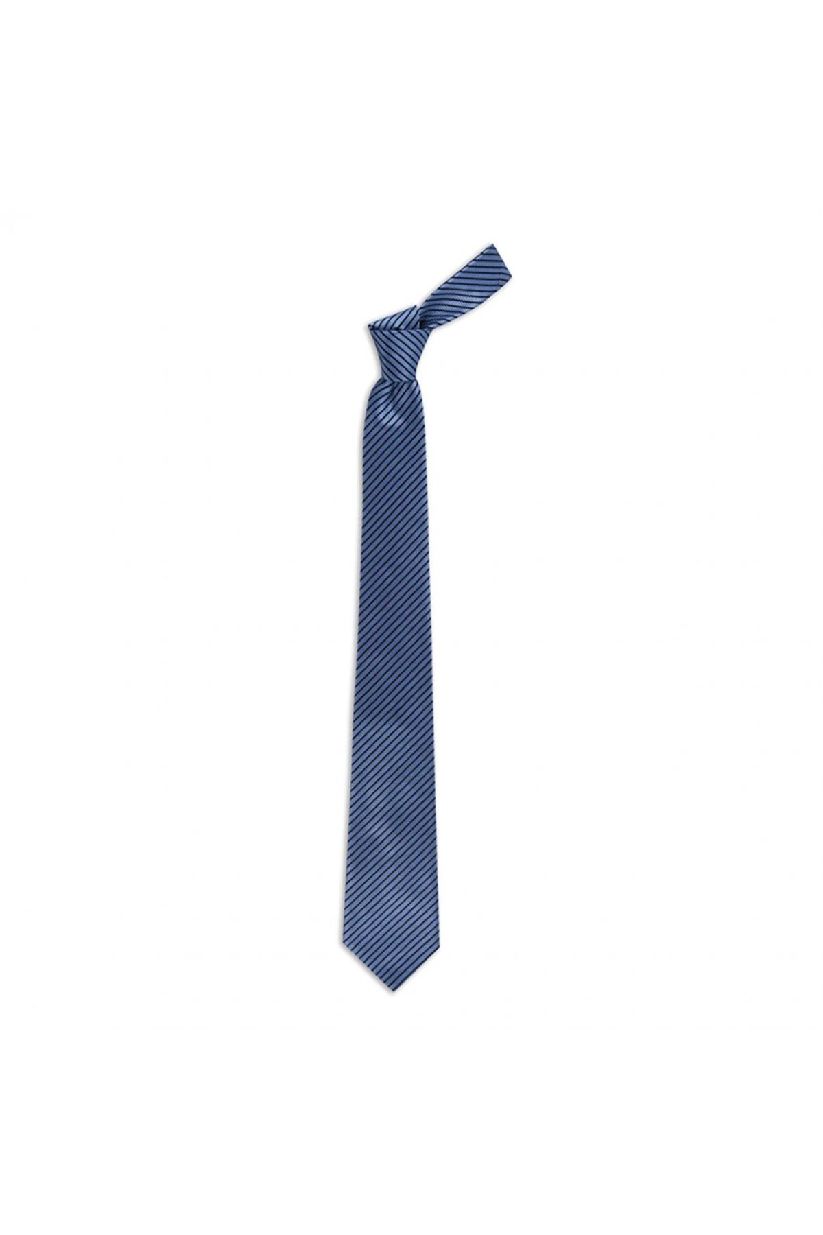 8 cm genişliğinde çizgili klasik ipek kravat - Mavi