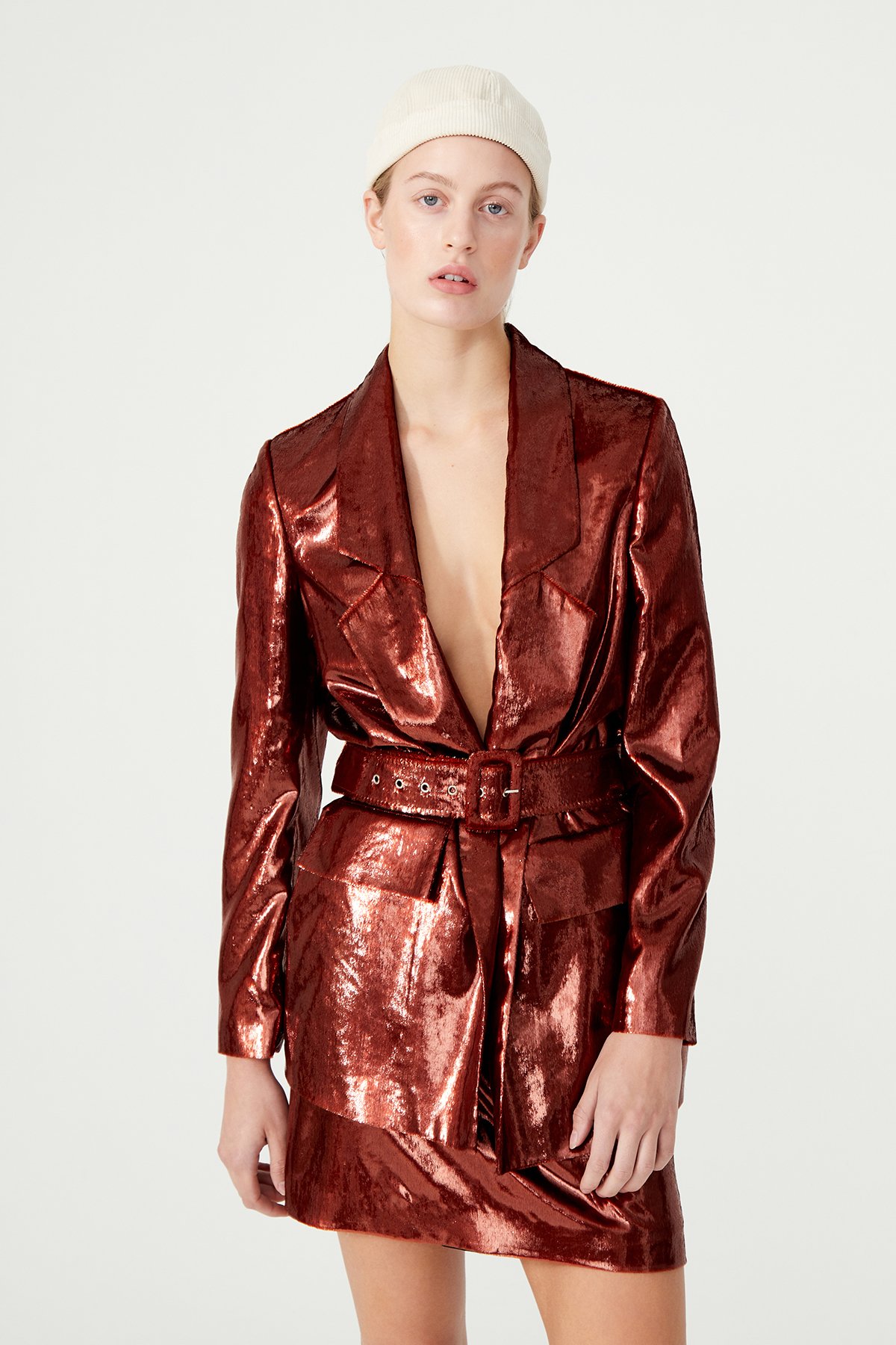 BOL KESİM PARLAK PARTY BLAZER CEKET - COPPER