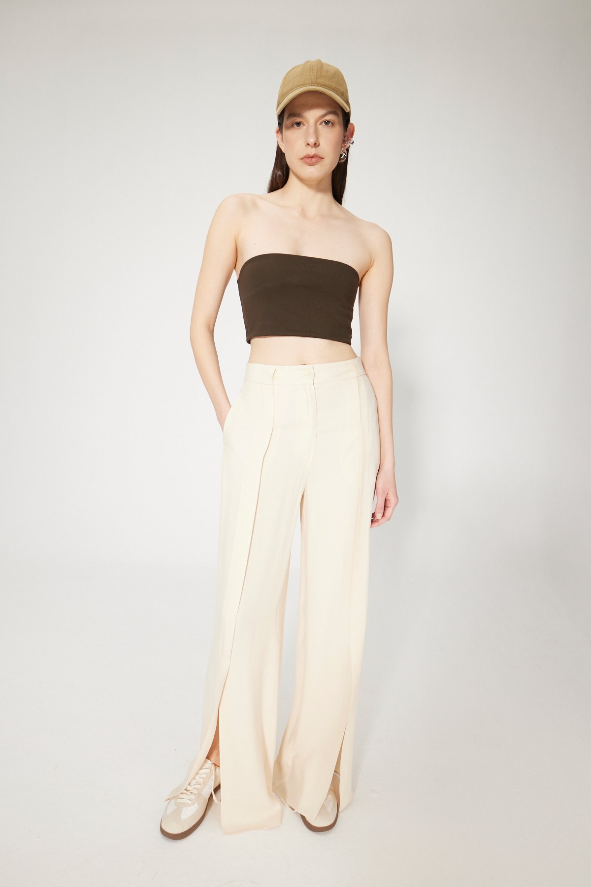 FRONT SLIT TROUSERS - STONE