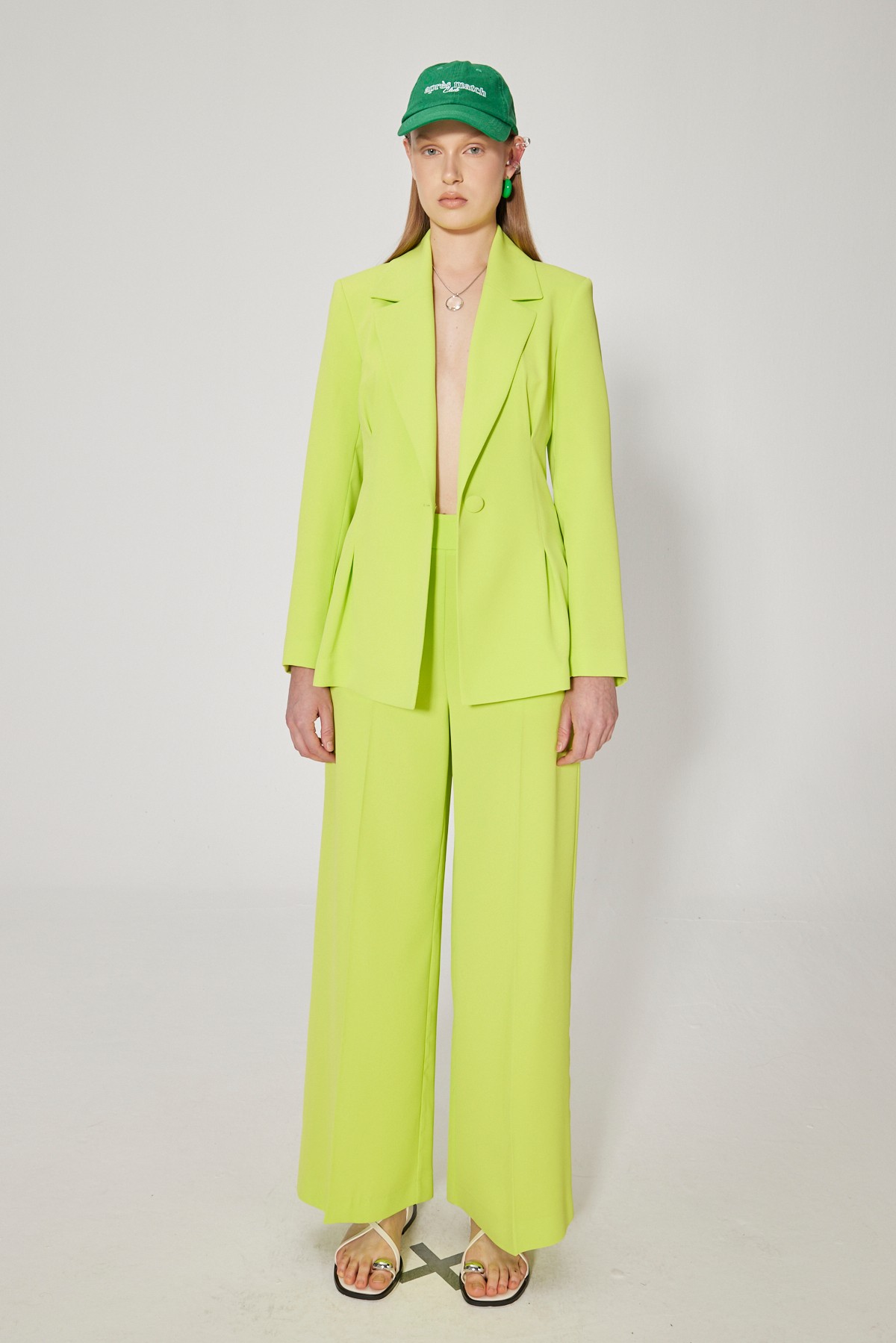 FITTED BLAZER WITH SHOULDER PADS - LIME