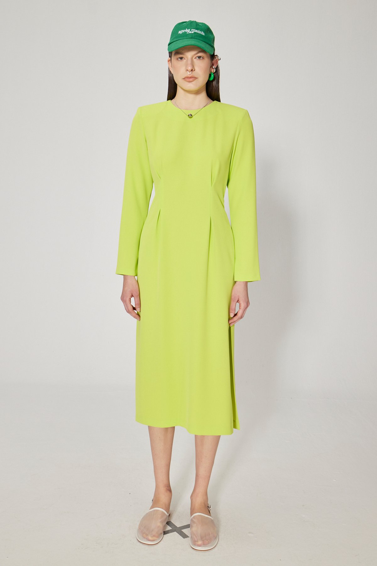 FITTED WAIST MIDI DRESS - LIME