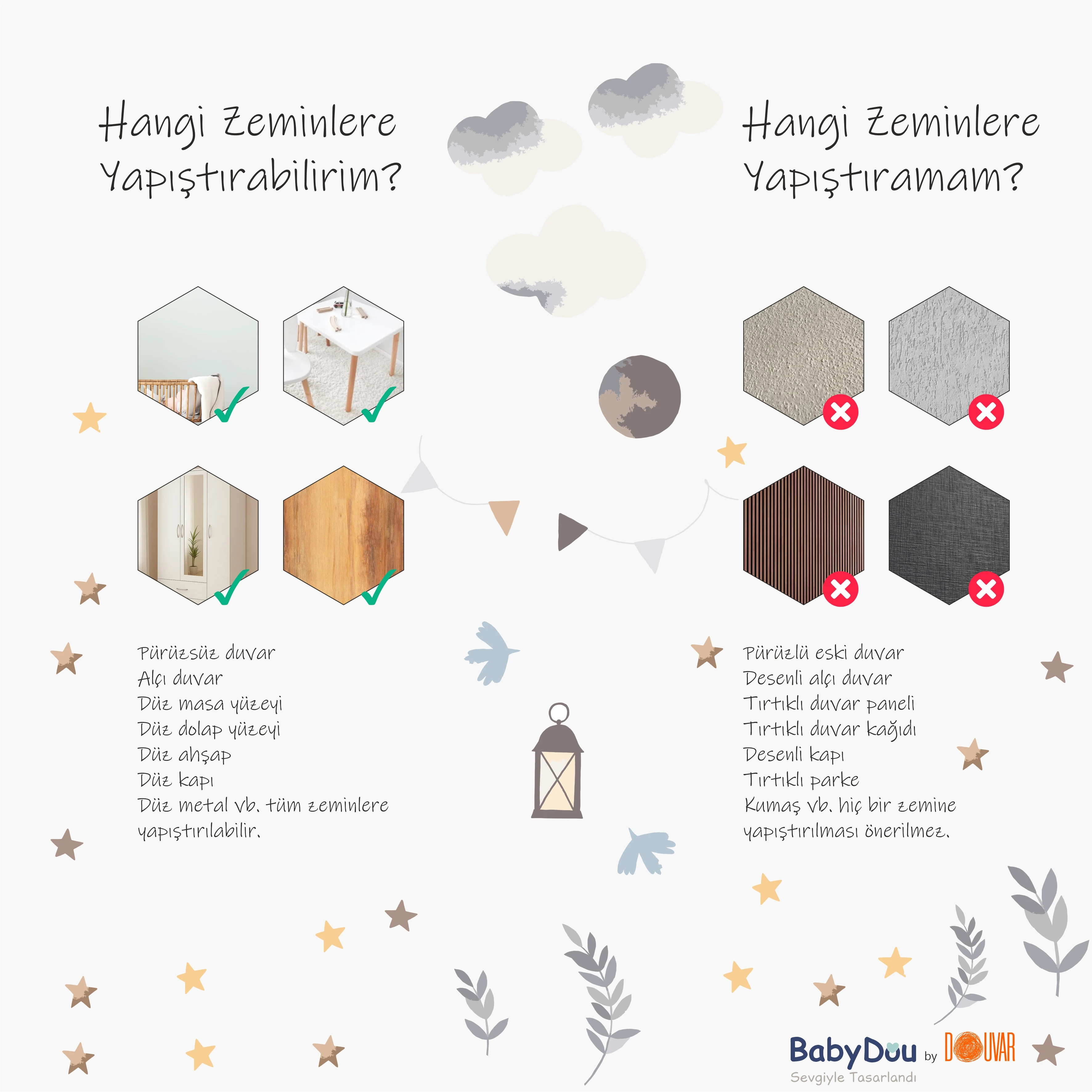 Pastel Yıldızlar Bebek Odası Duvar Sticker Seti