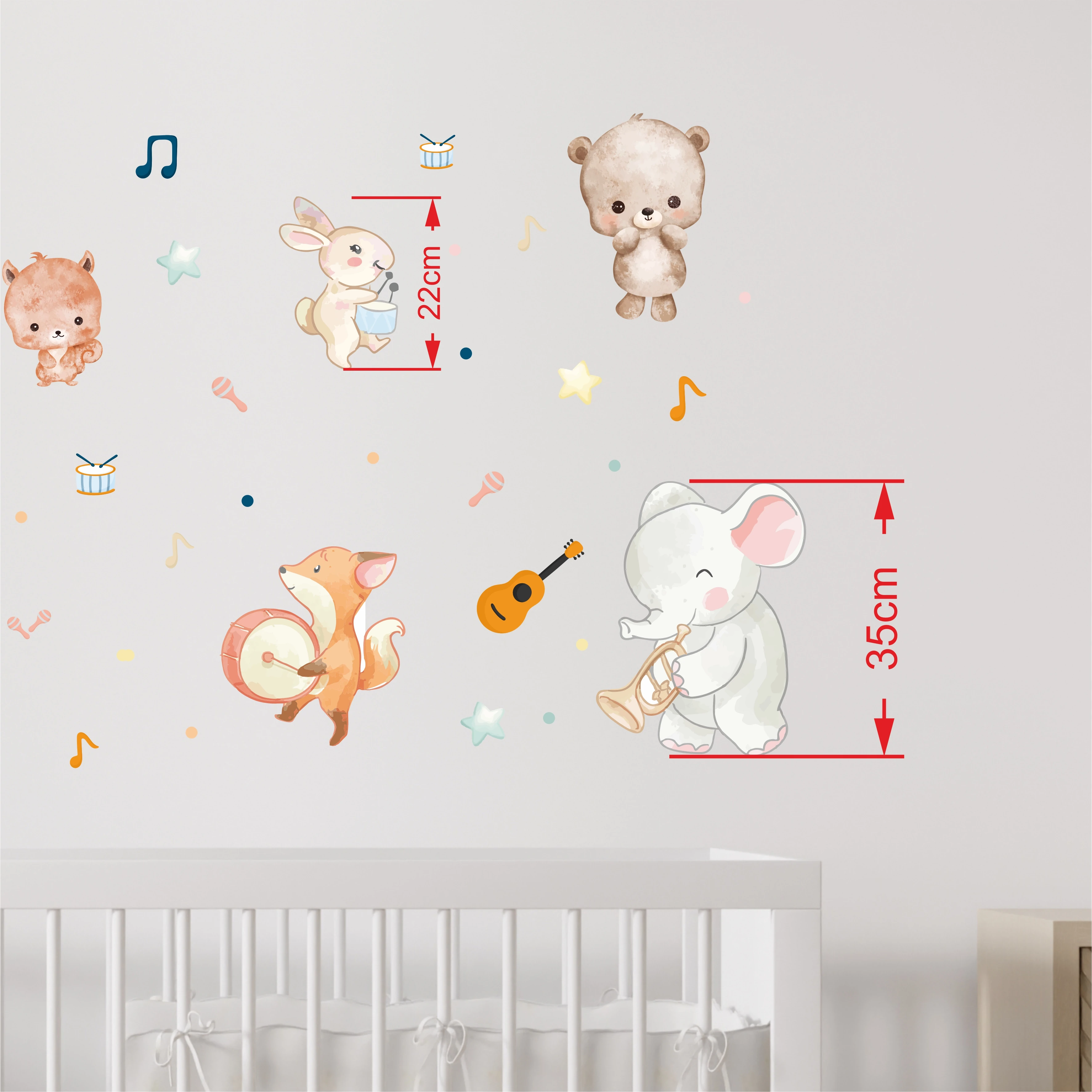 Müzisyen Hayvanlar Bebek Odası Duvar Sticker Seti