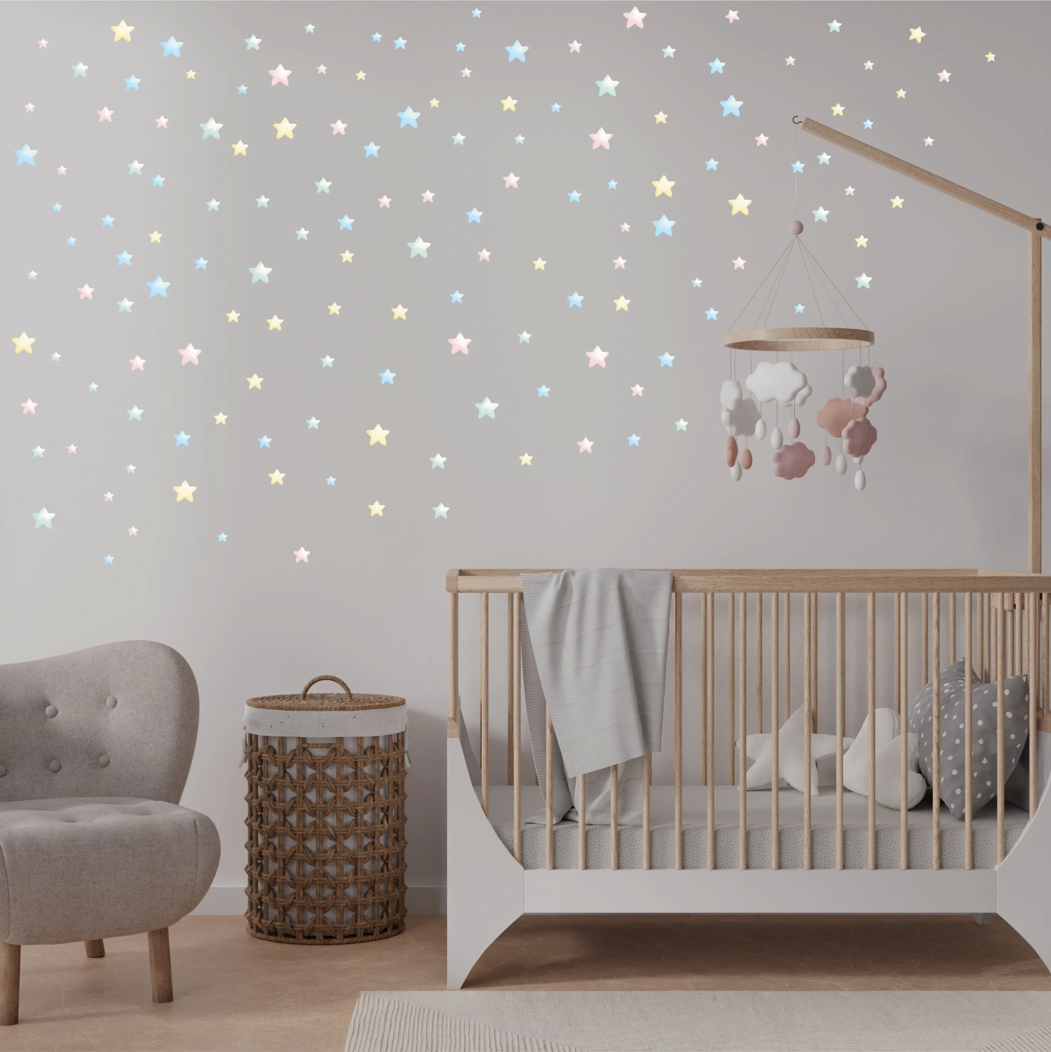 Pastel Yıldızlar Bebek Odası Duvar Sticker Seti