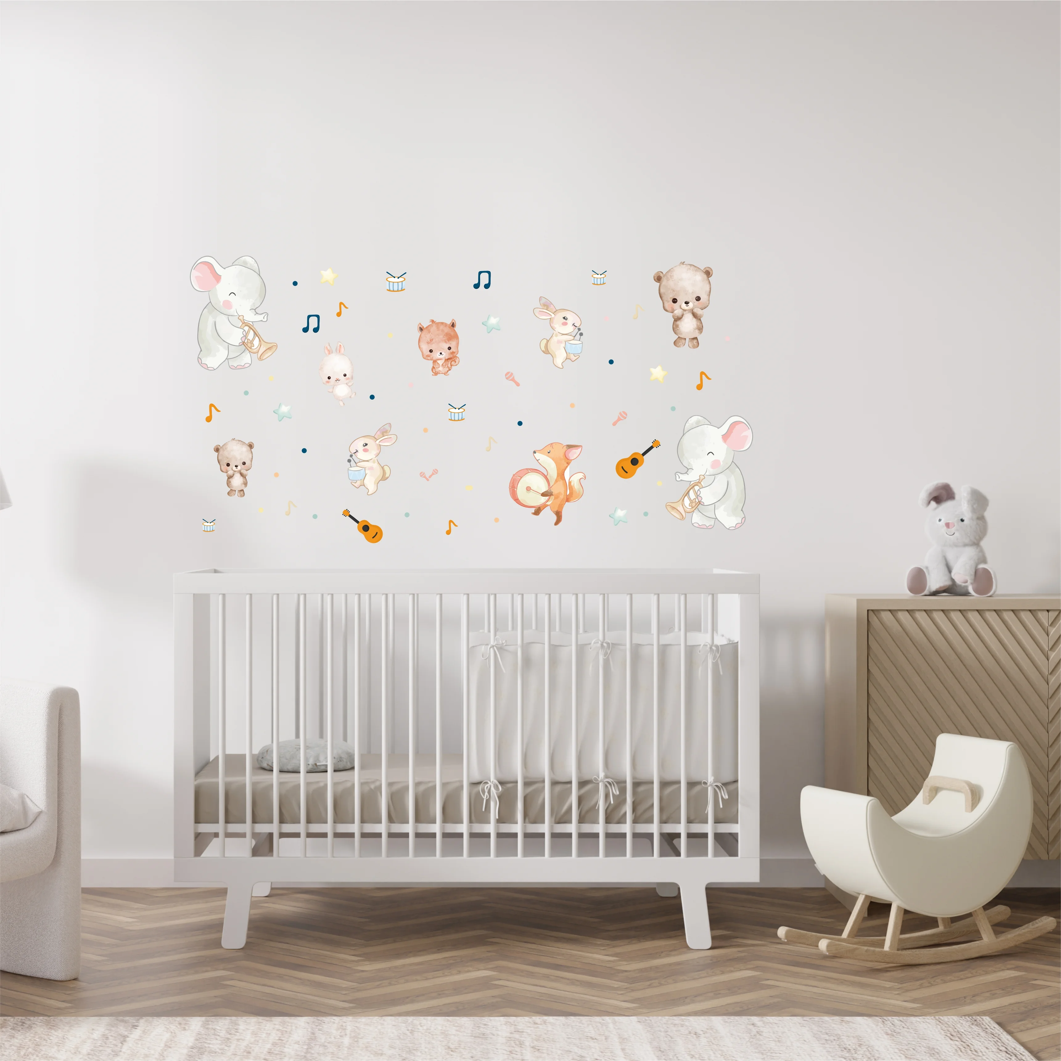 Müzisyen Hayvanlar Bebek Odası Duvar Sticker Seti