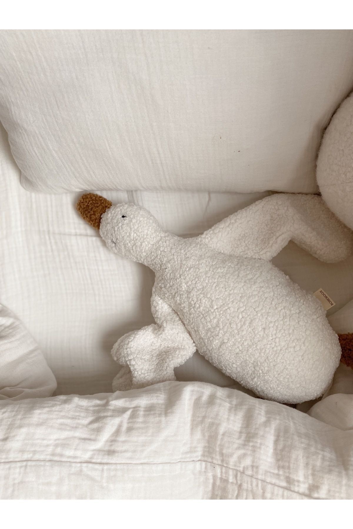 Sevimli Ördek Teddy Bebek Çocuk Uyku Arkadaşı Naturel Beyaz/Camel