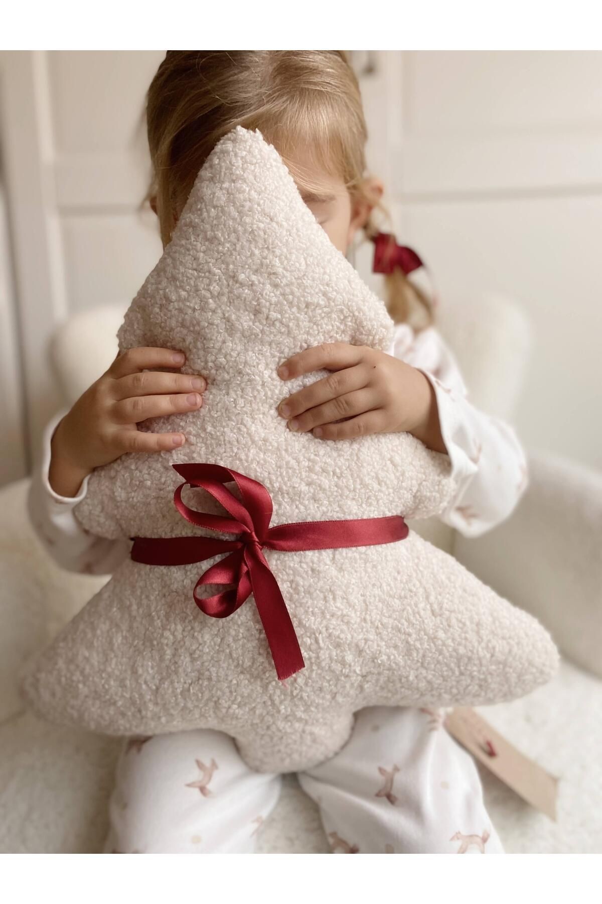 Teddy Christmas Tree Yastık Büyük Krem