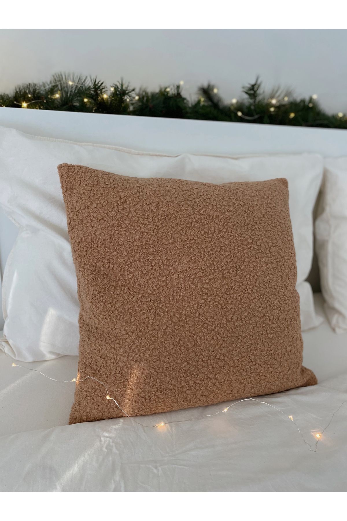 Teddy Kare Kırlent Kılıfı Kahve 45x45