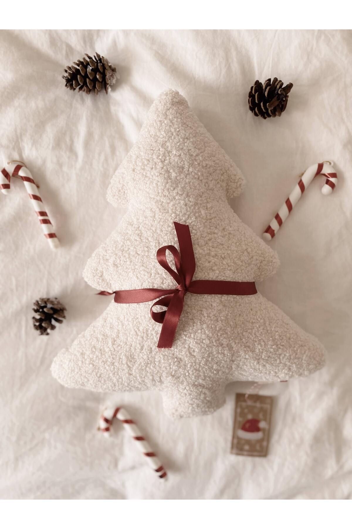 Teddy Christmas Tree Yastık Büyük Krem