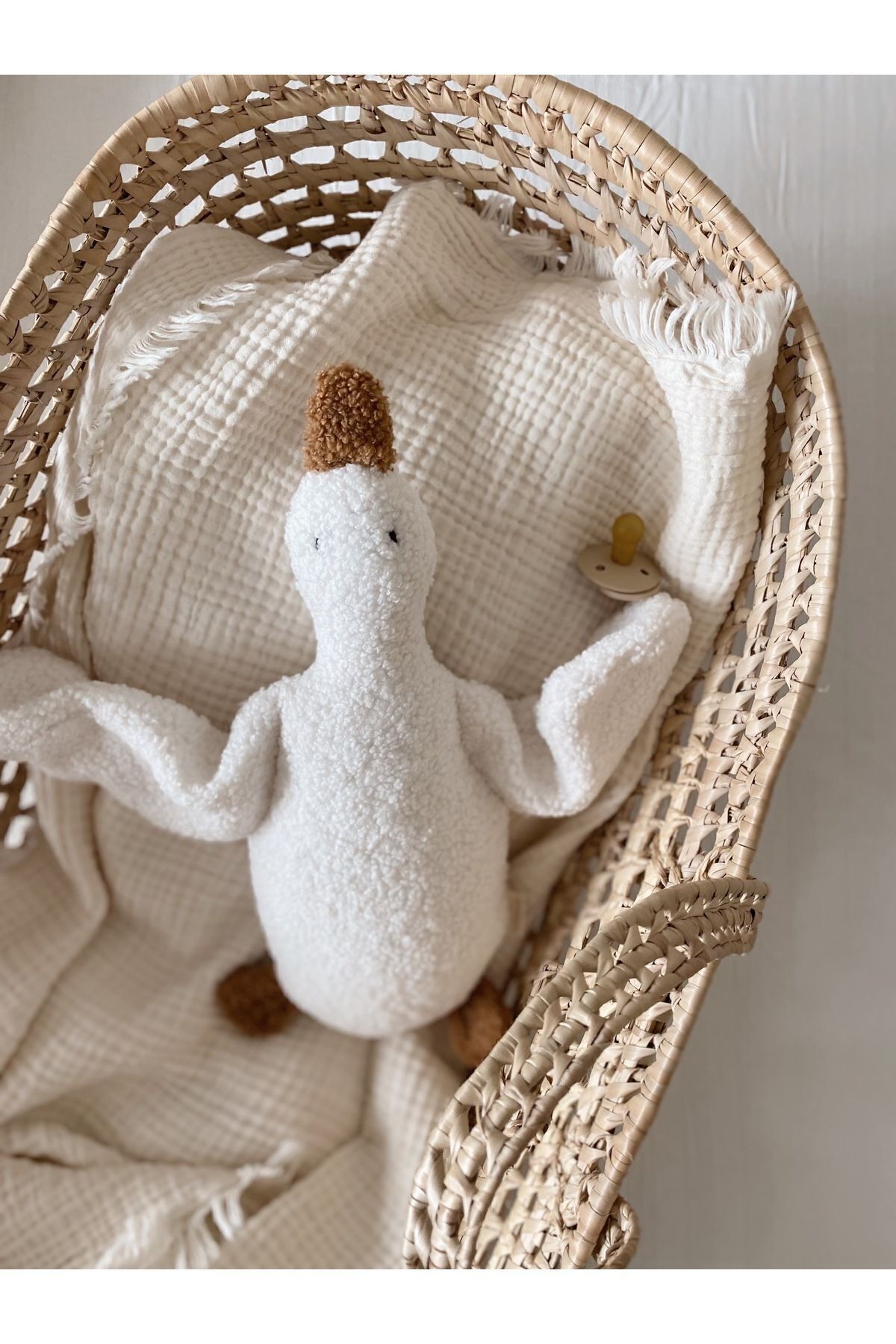 Sevimli Ördek Teddy Bebek Çocuk Uyku Arkadaşı Naturel Beyaz/Camel