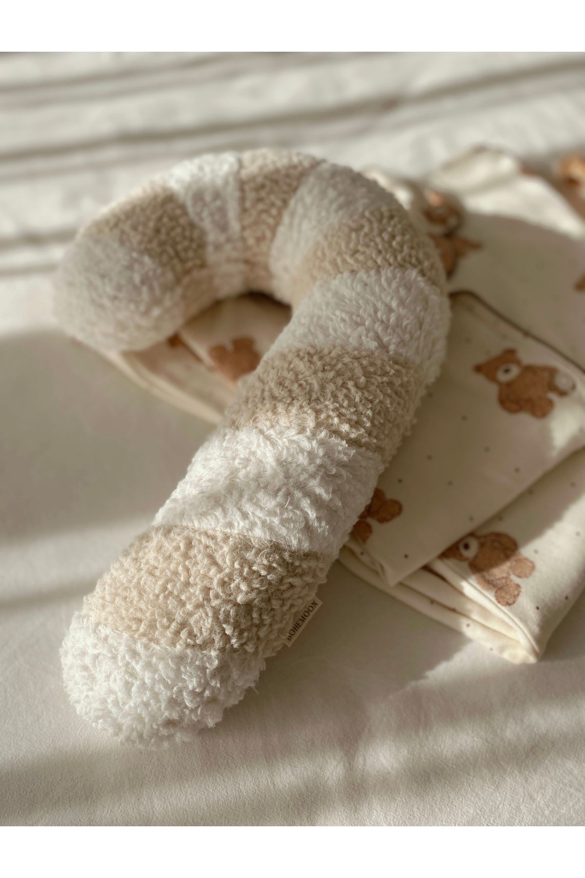 Teddy Yılbaşı Baston Şeker Yastık Krem Beyaz