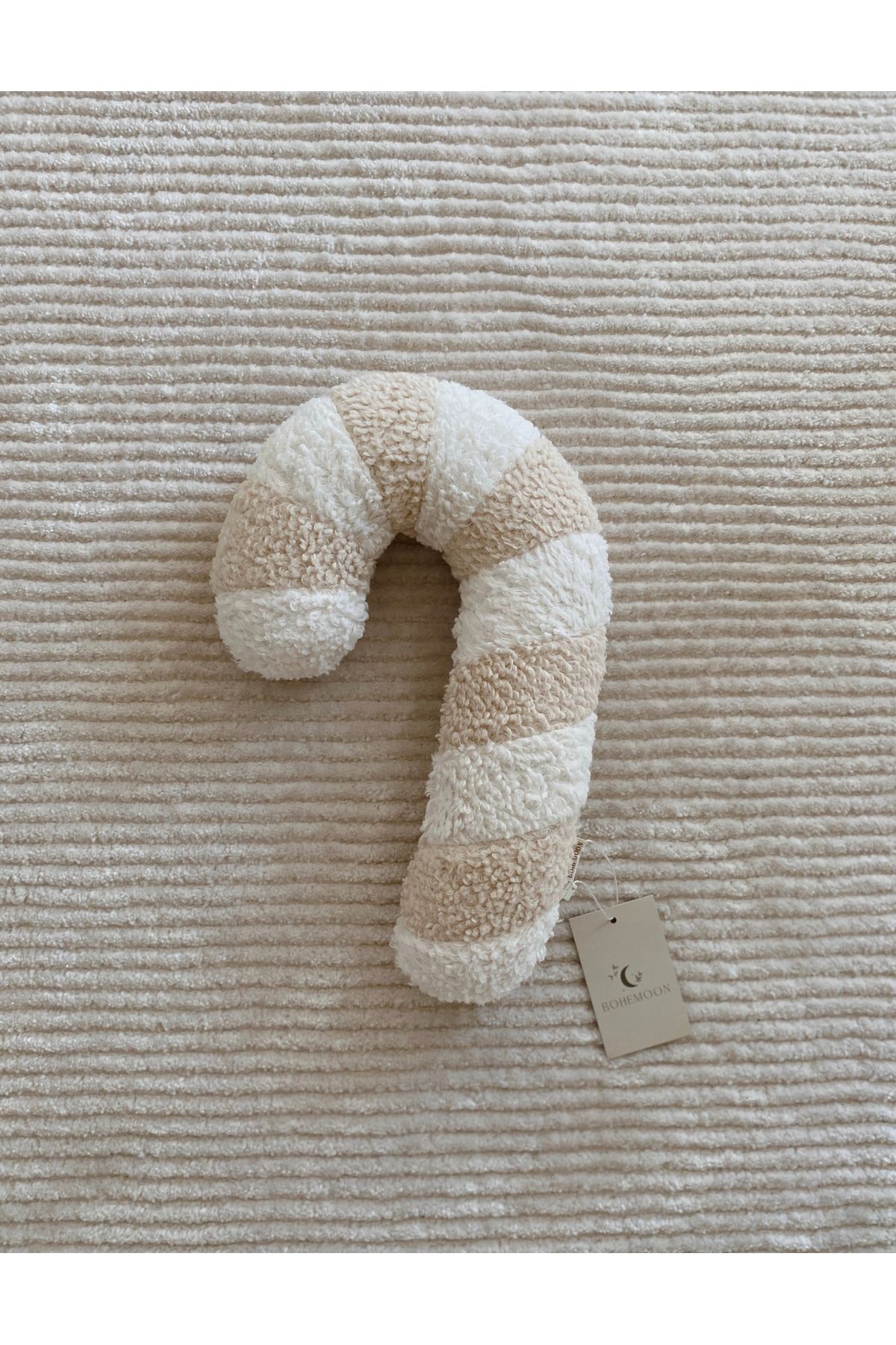 Teddy Yılbaşı Baston Şeker Yastık Krem Beyaz