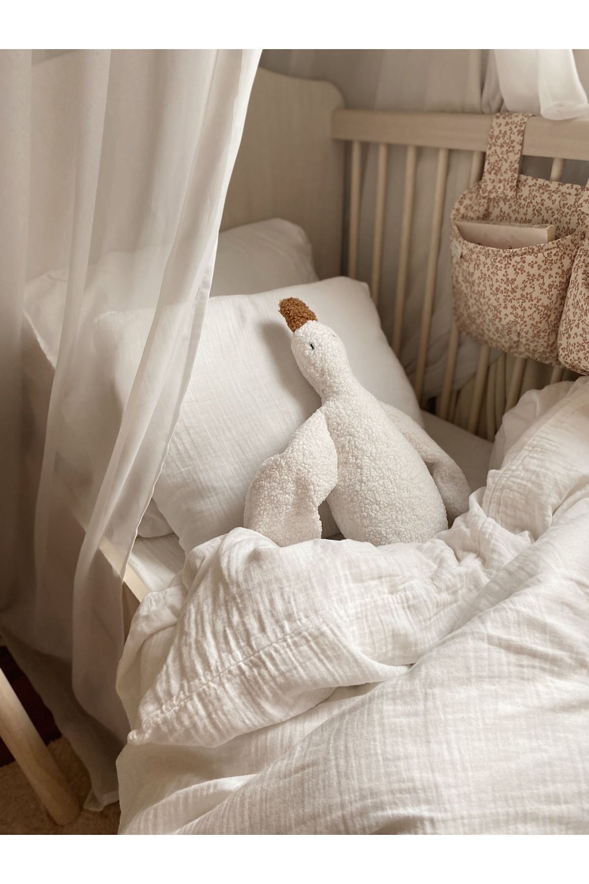 Sevimli Ördek Teddy Bebek Çocuk Uyku Arkadaşı Naturel Beyaz/Camel