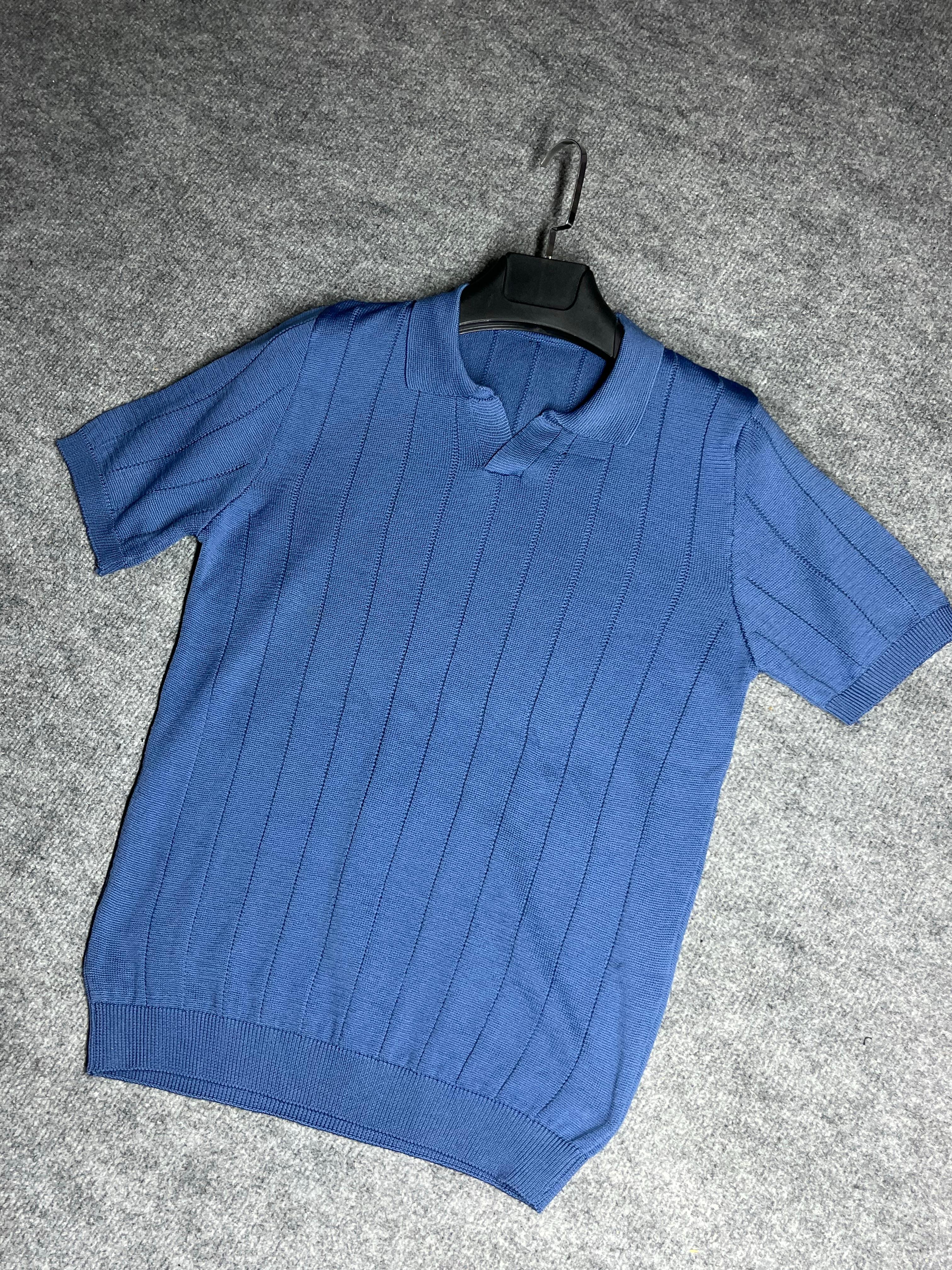 Triko Mavi Renk Polo Yaka Oversize
