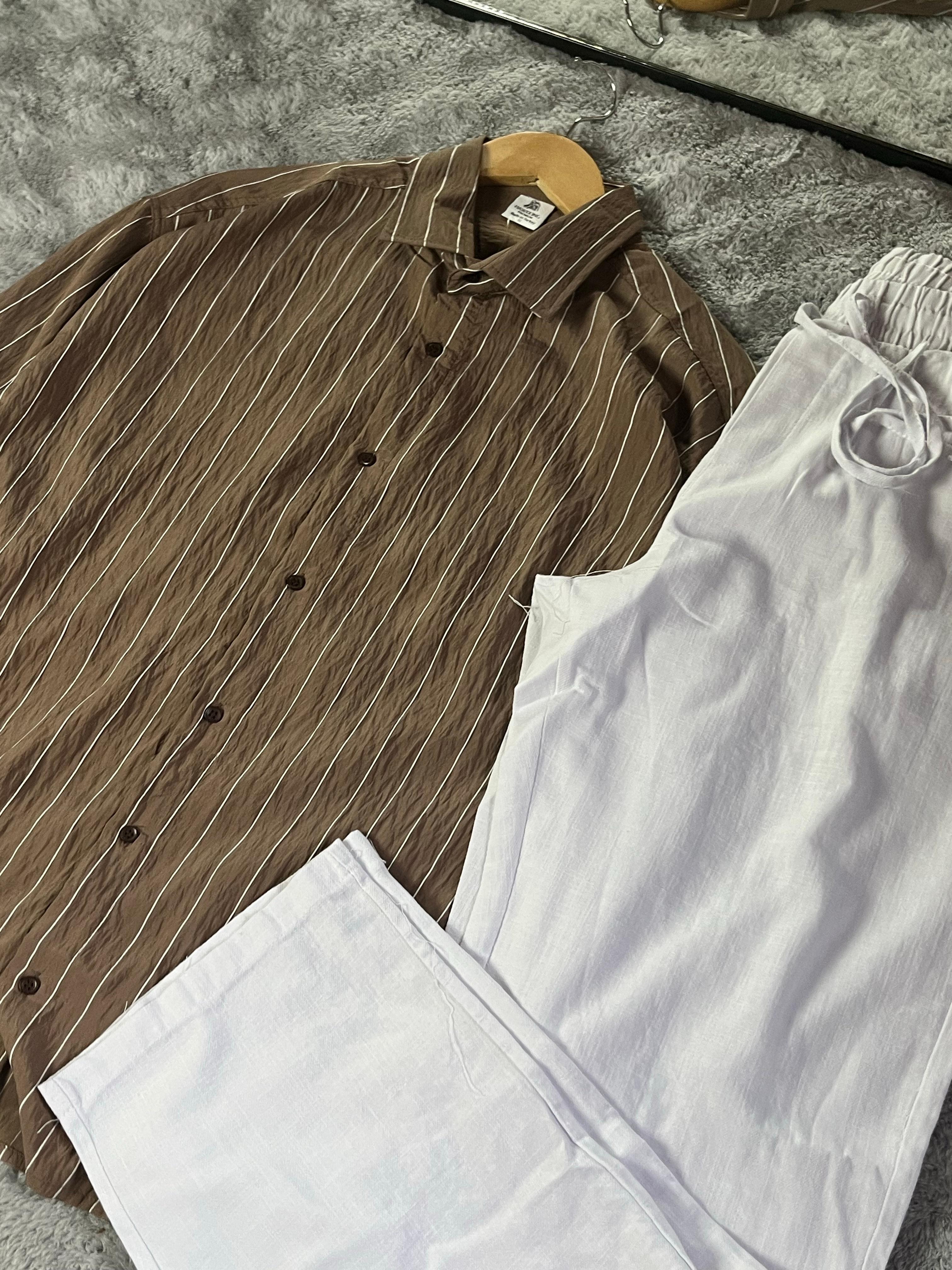 Premium luxury Çizgili Gömlek / Keten Pantolon 