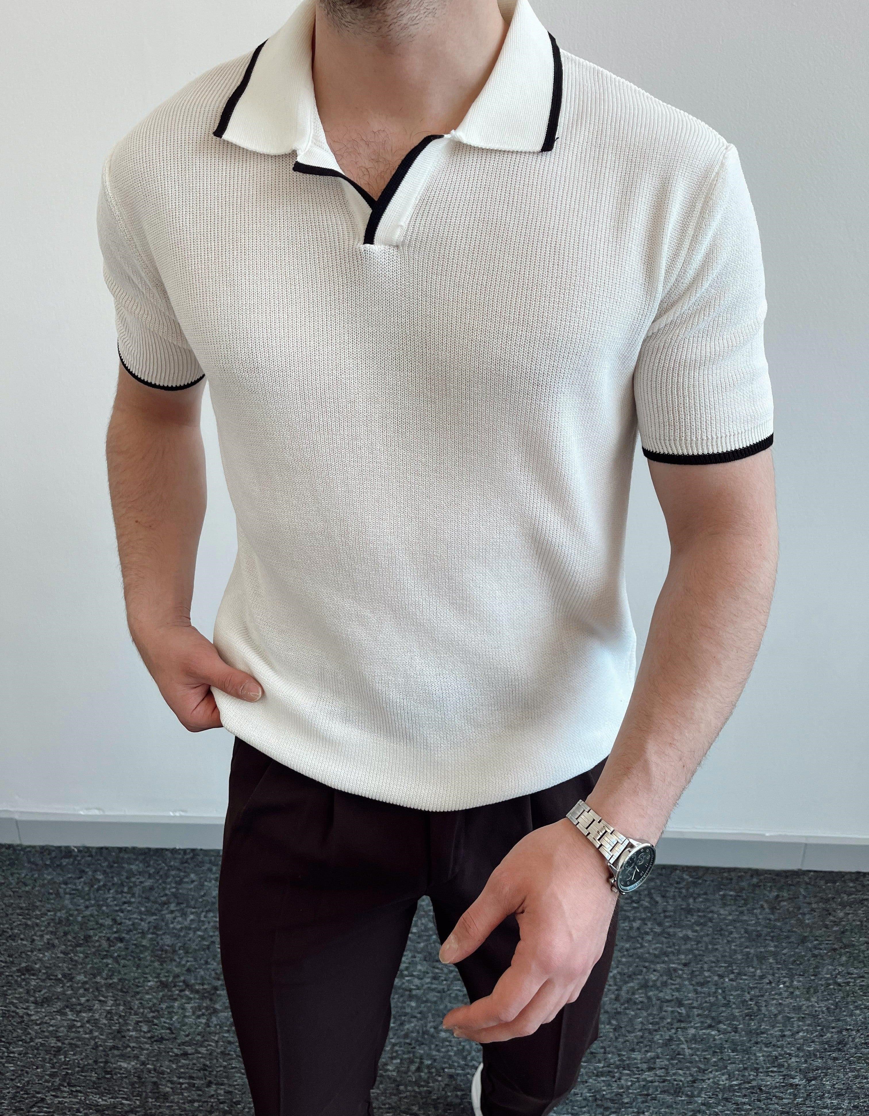 Triko Beyaz Polo Yaka / Kumaş Baggy Pantolon Kombin