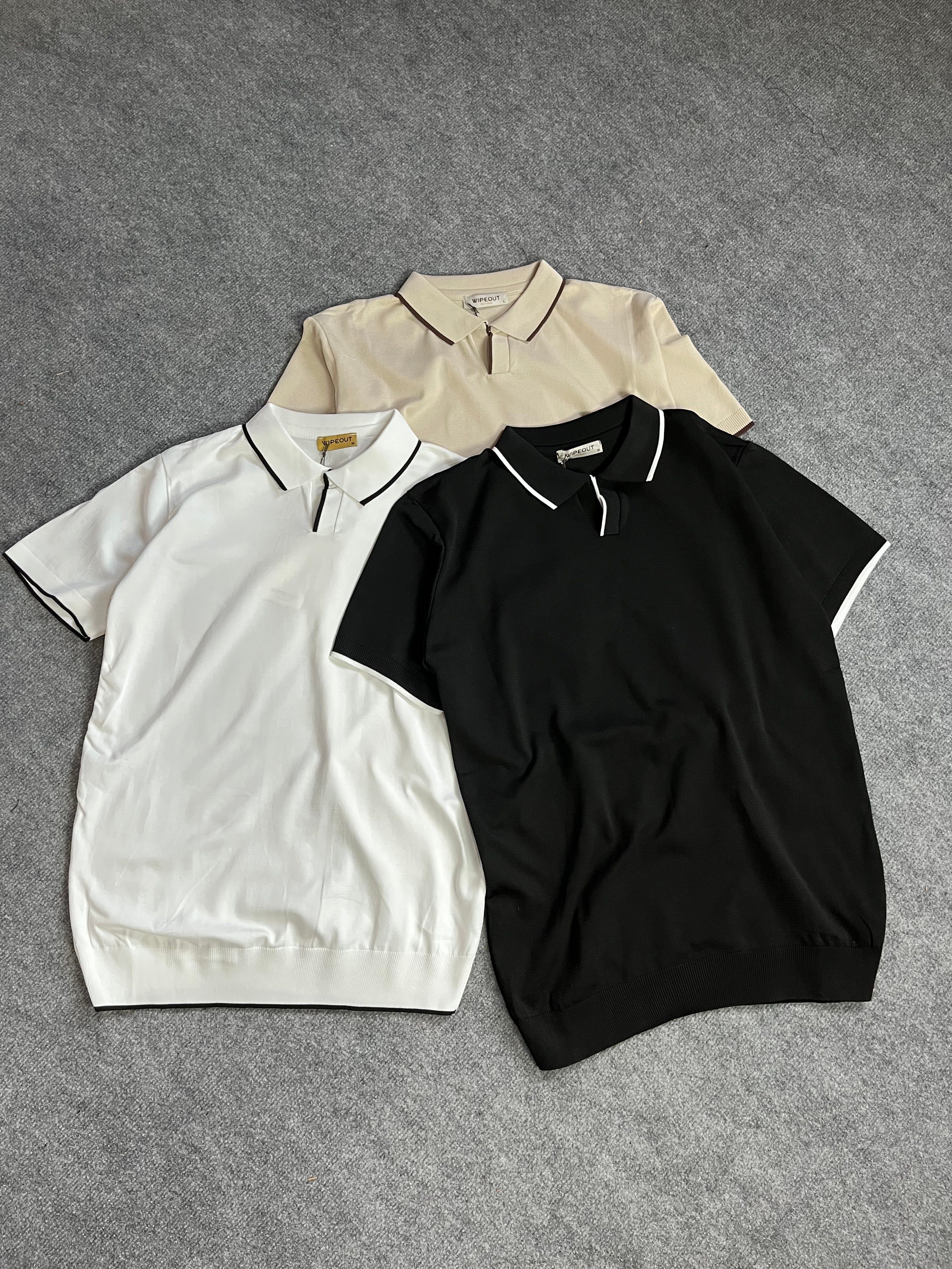 Yaka Çizgi Detaylı Polo Yaka Triko T-Shirt-Siyah