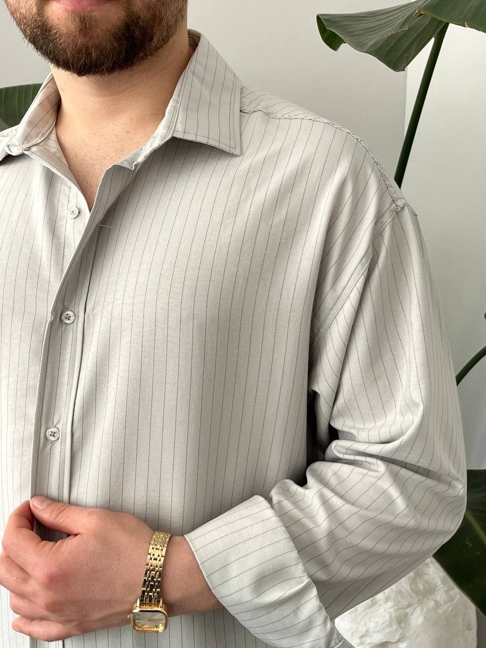 Alaçatı Çizgili Oversize Gömlek – Gri | A Kalite Premium