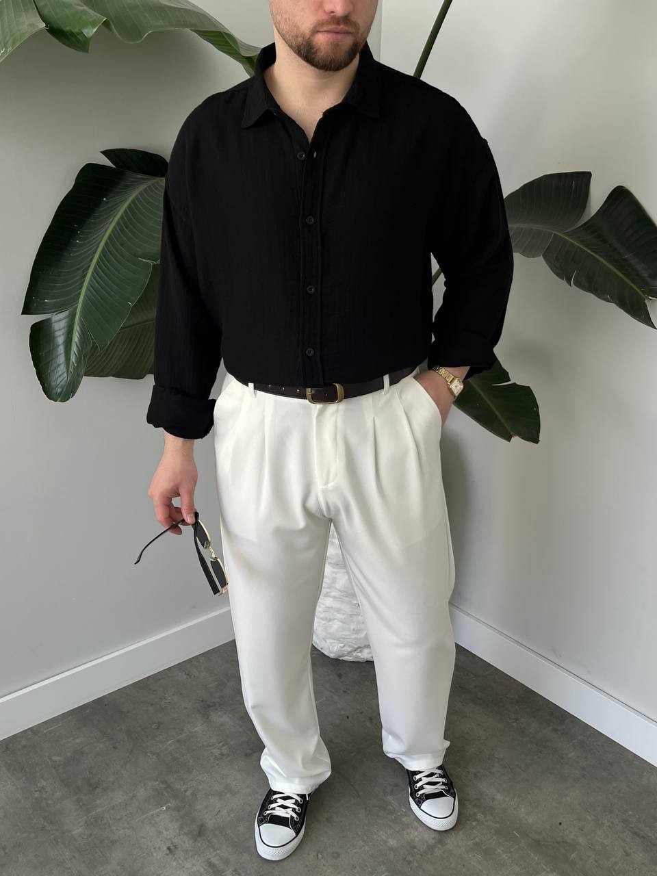 Premium keten siyah Gömlek Oversize Kalıp A kalite