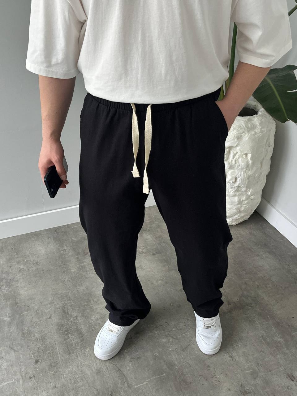 Keten Baggy Kesim Pantolon Siyah Premium A kalite