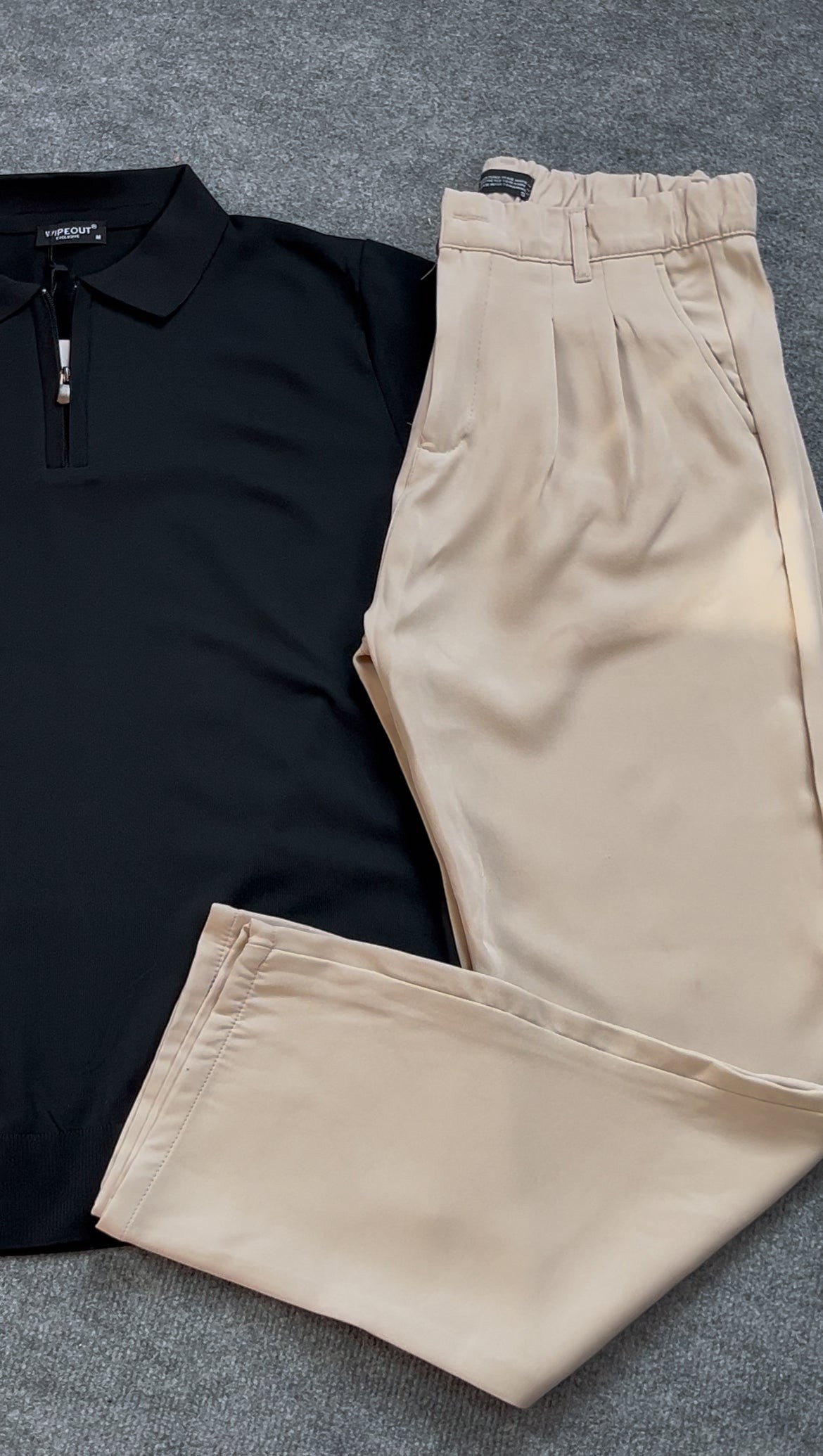 Premium Yarım fermuarlı Polo yaka/ bej kumaş boyfriend pantolon