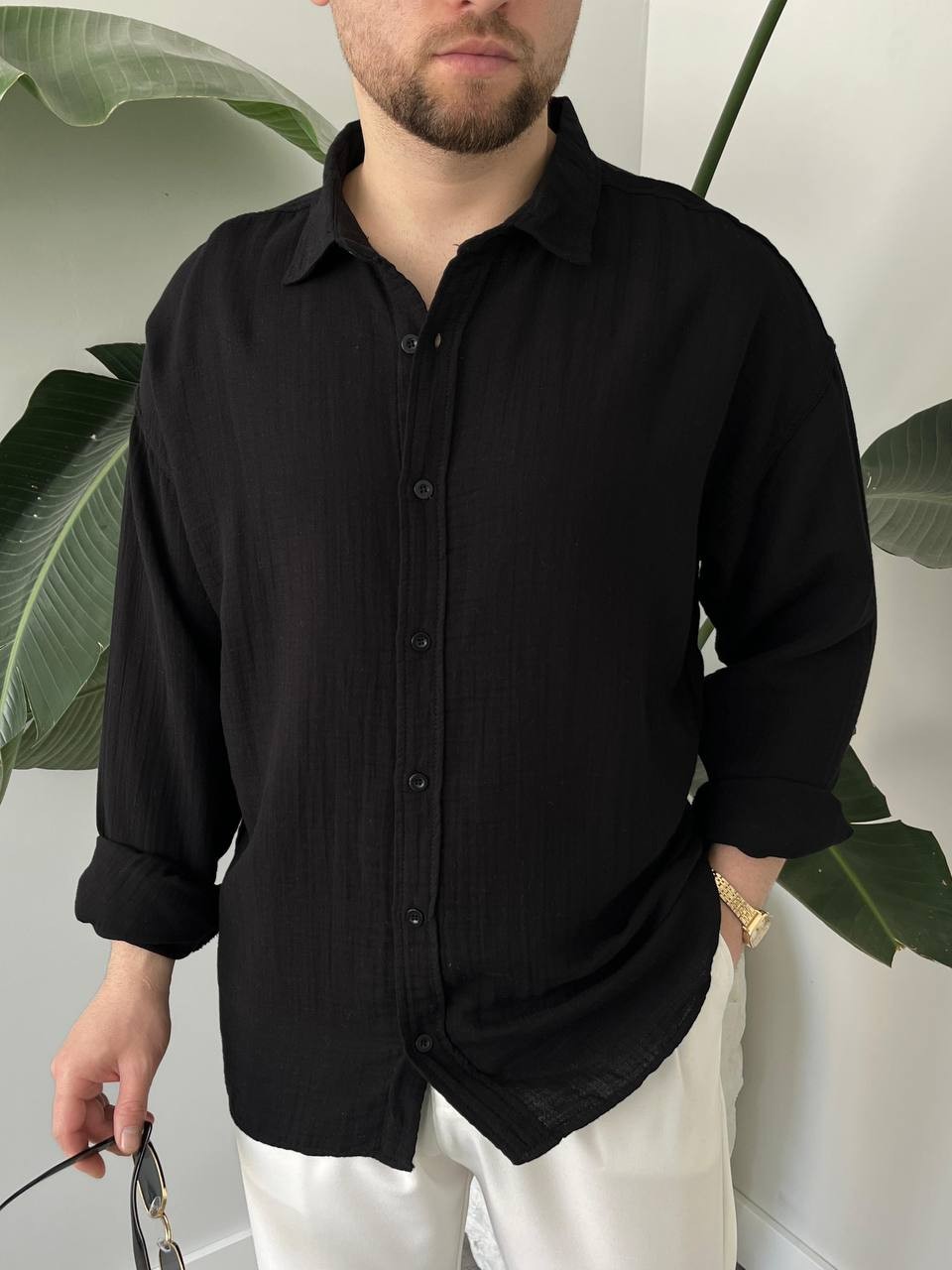 Premium keten siyah Gömlek Oversize Kalıp A kalite