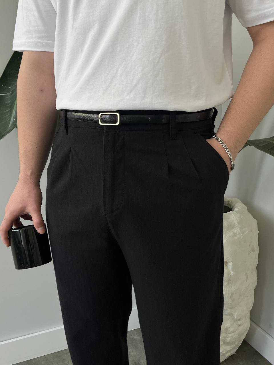 Kumaş Pileli Baggy Beli Lastikli Kumaş Pantolon