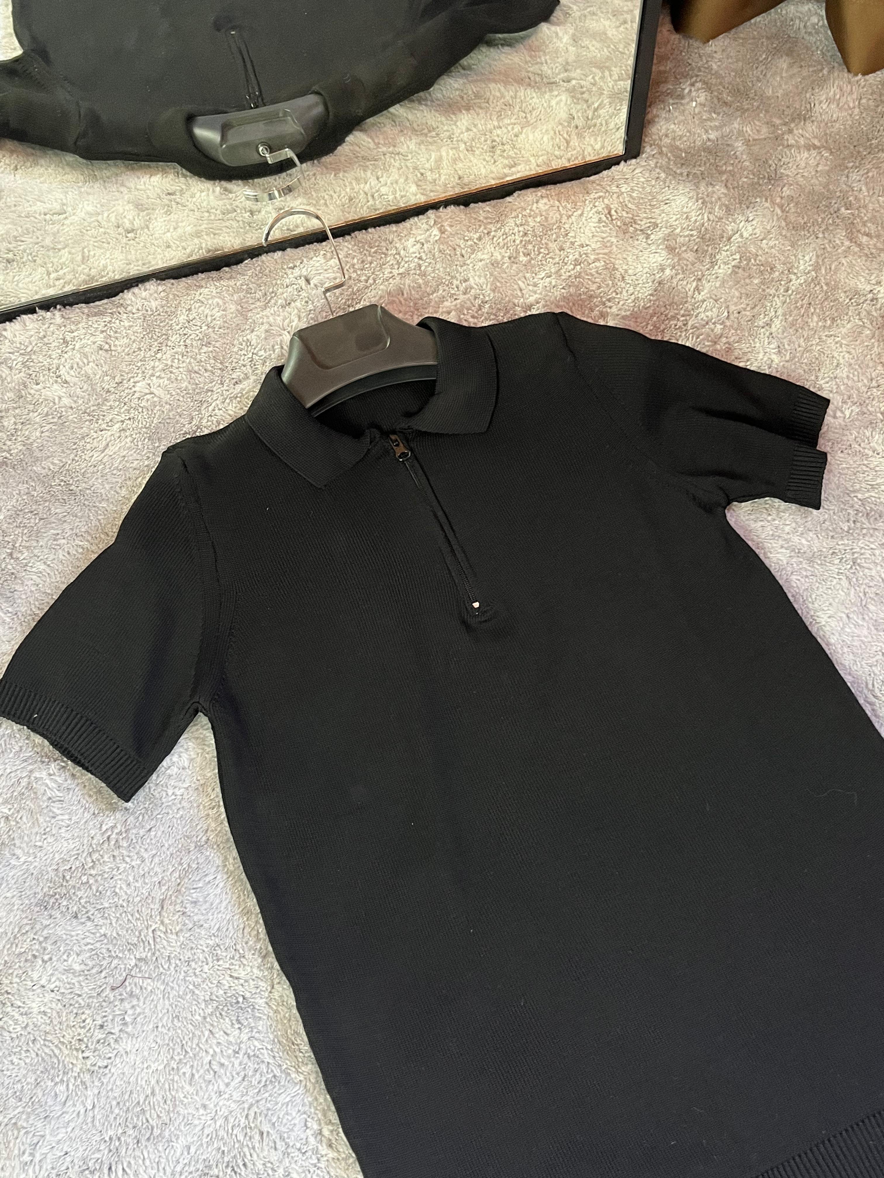 Basic Siyah Yarım Fermuarlı Triko T-shirt