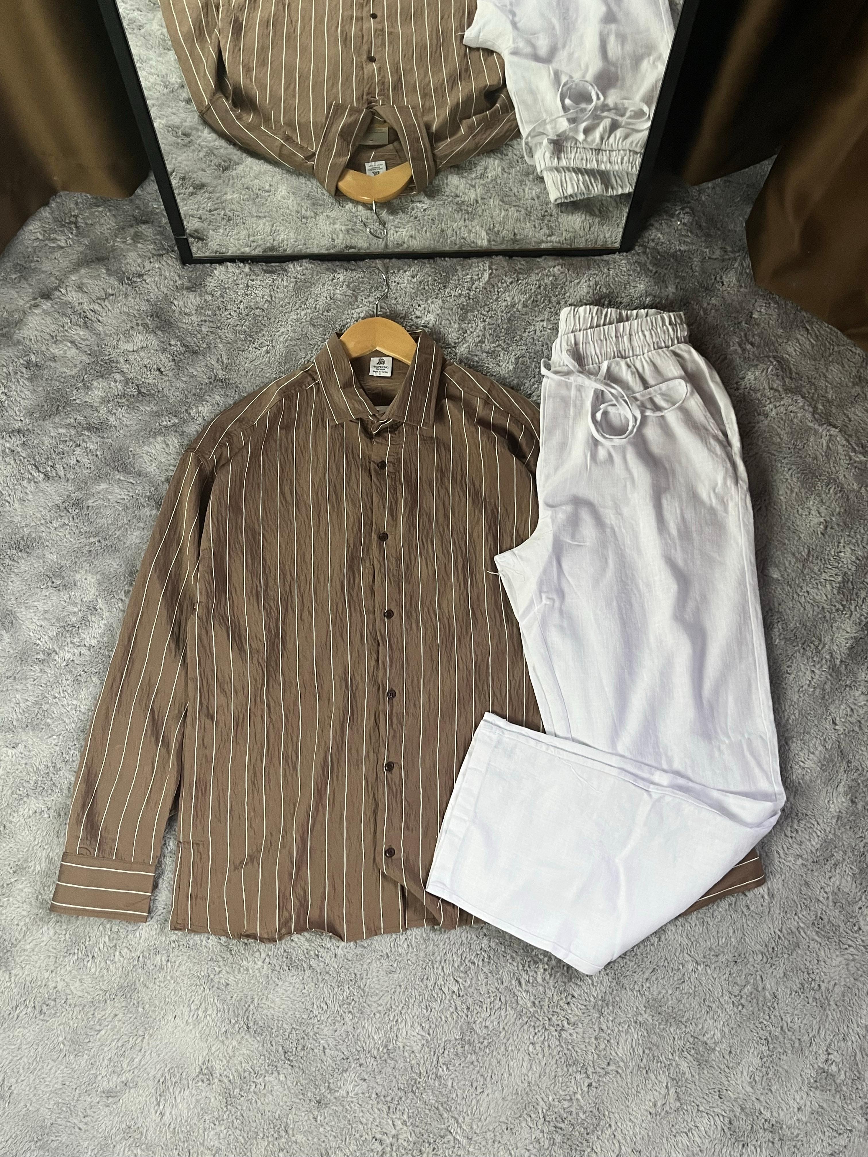 Premium luxury Çizgili Gömlek / Keten Pantolon 