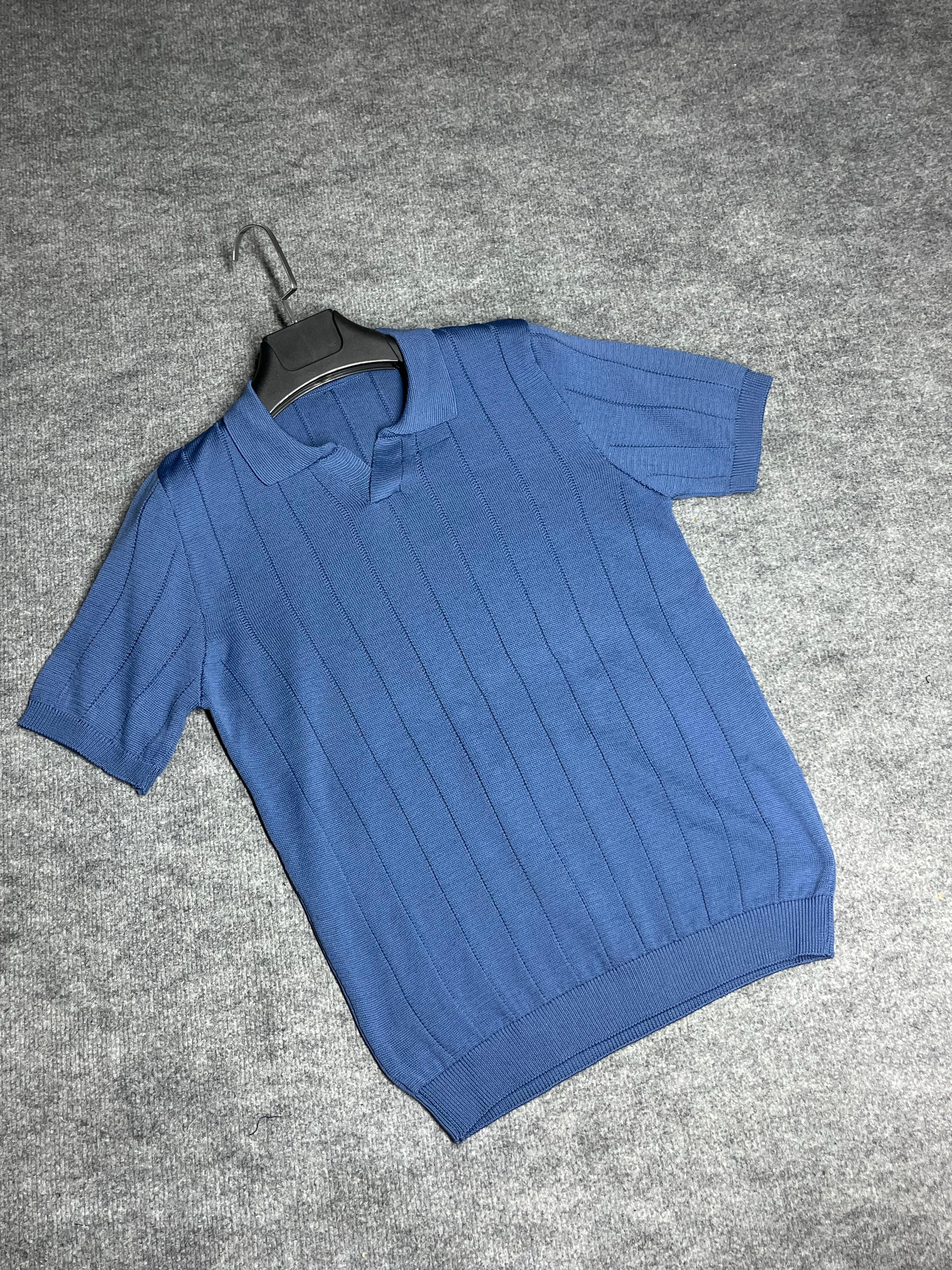 Triko Mavi Renk Polo Yaka Oversize
