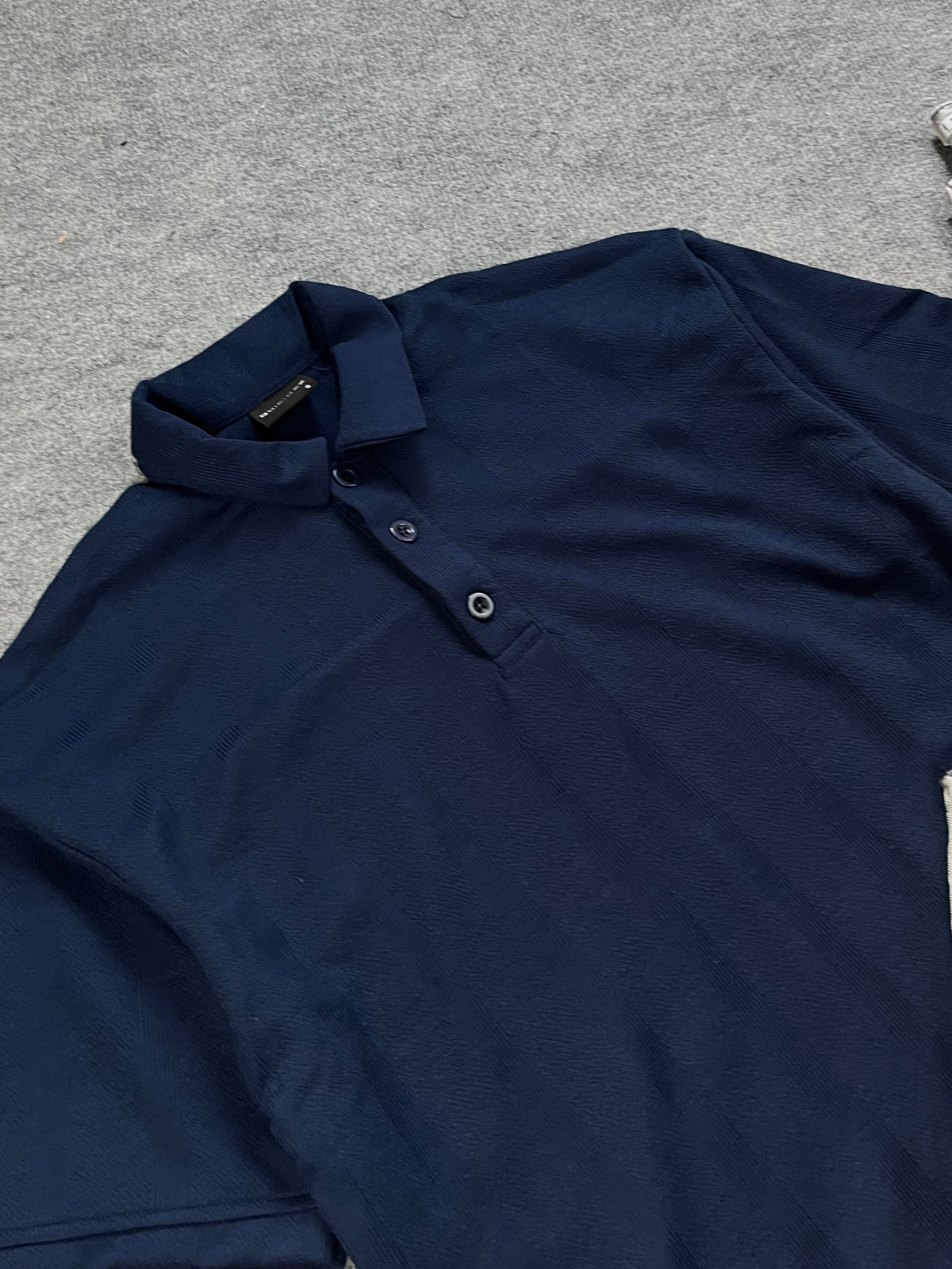 Lacivert Düğme Detaylı %100 Pamuk Polo Yaka