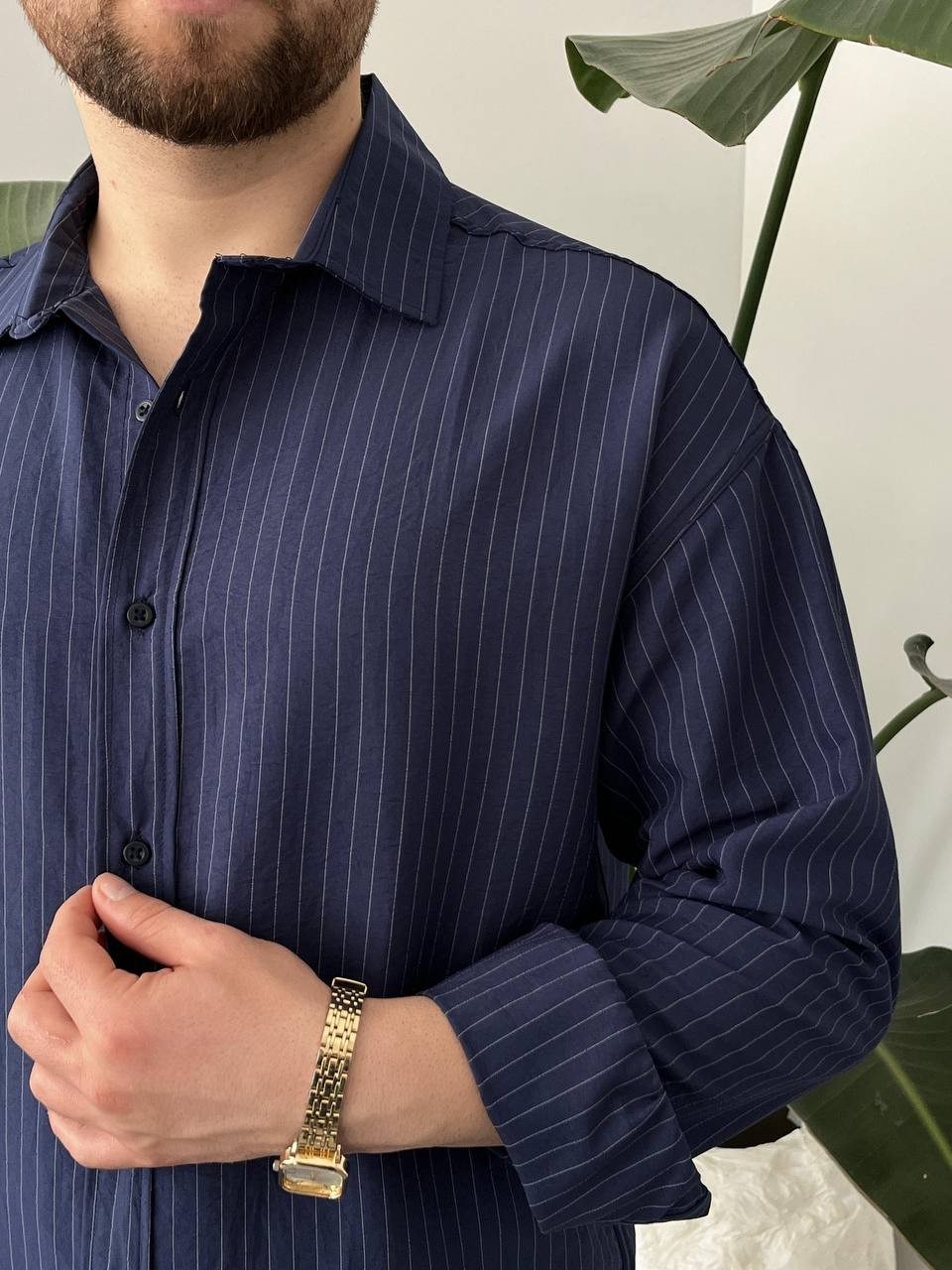 Alaçatı Çizgili Oversize Gömlek – Lacivert | A Kalite Premium