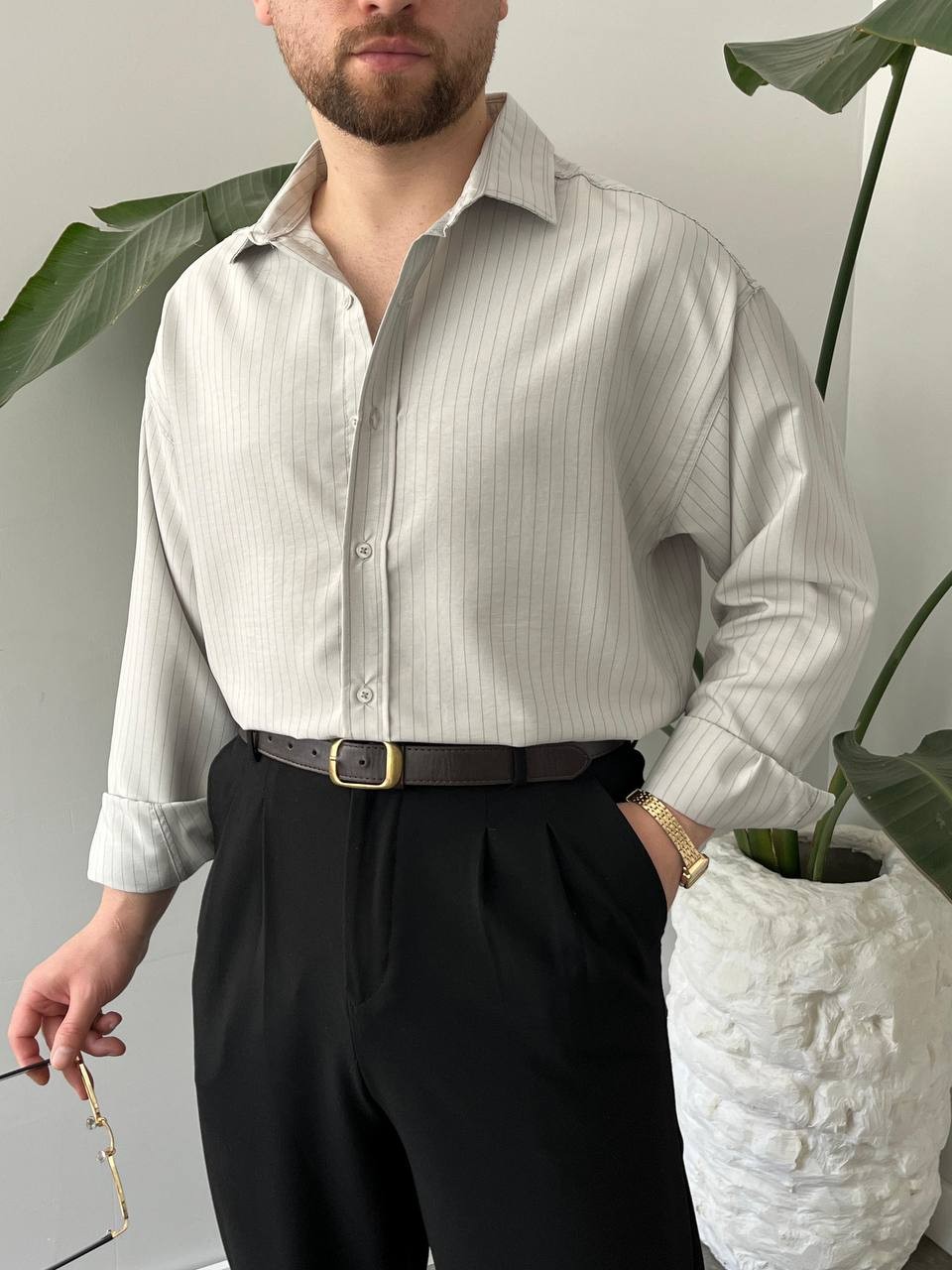 Alaçatı Çizgili Oversize Gömlek – Gri | A Kalite Premium