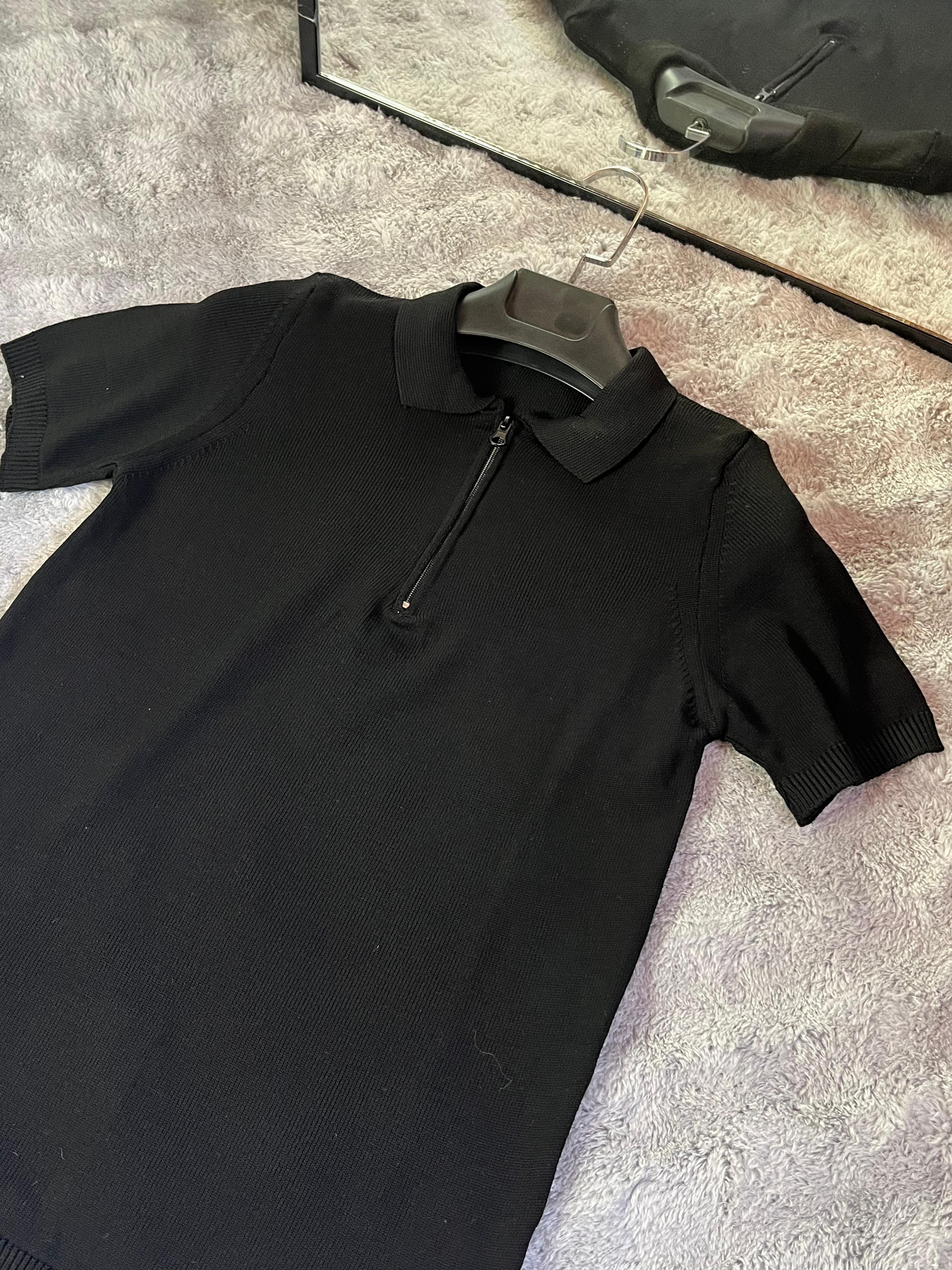Basic Siyah Yarım Fermuarlı Triko T-shirt