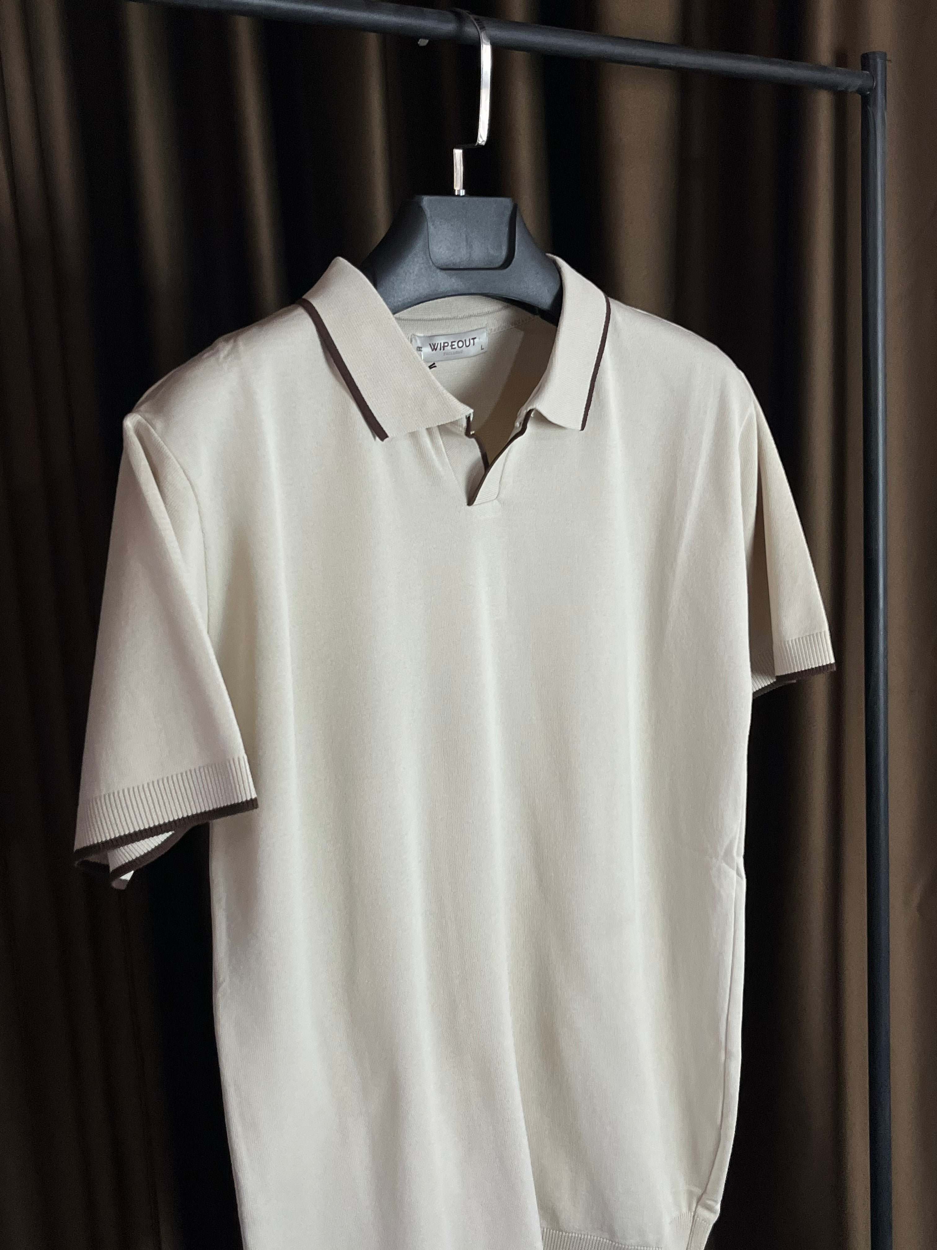 Yaka Çizgi Detaylı Polo Yaka Triko T-Shirt-Siyah