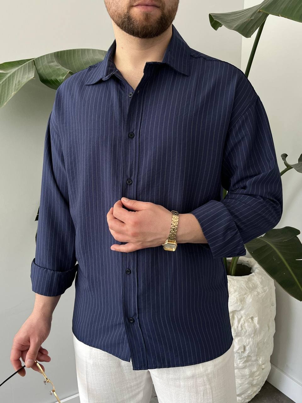 Alaçatı Çizgili Oversize Gömlek – Lacivert | A Kalite Premium