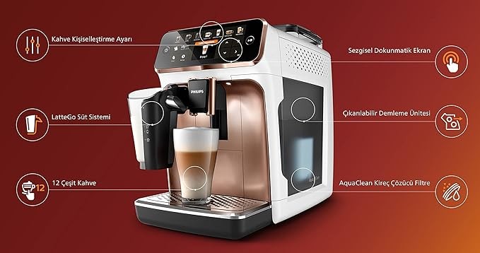 Philips EP5443/70 Tam Otomatik Espresso Makinesi, LatteGo Süt Sistemi, AquaClean Filtre