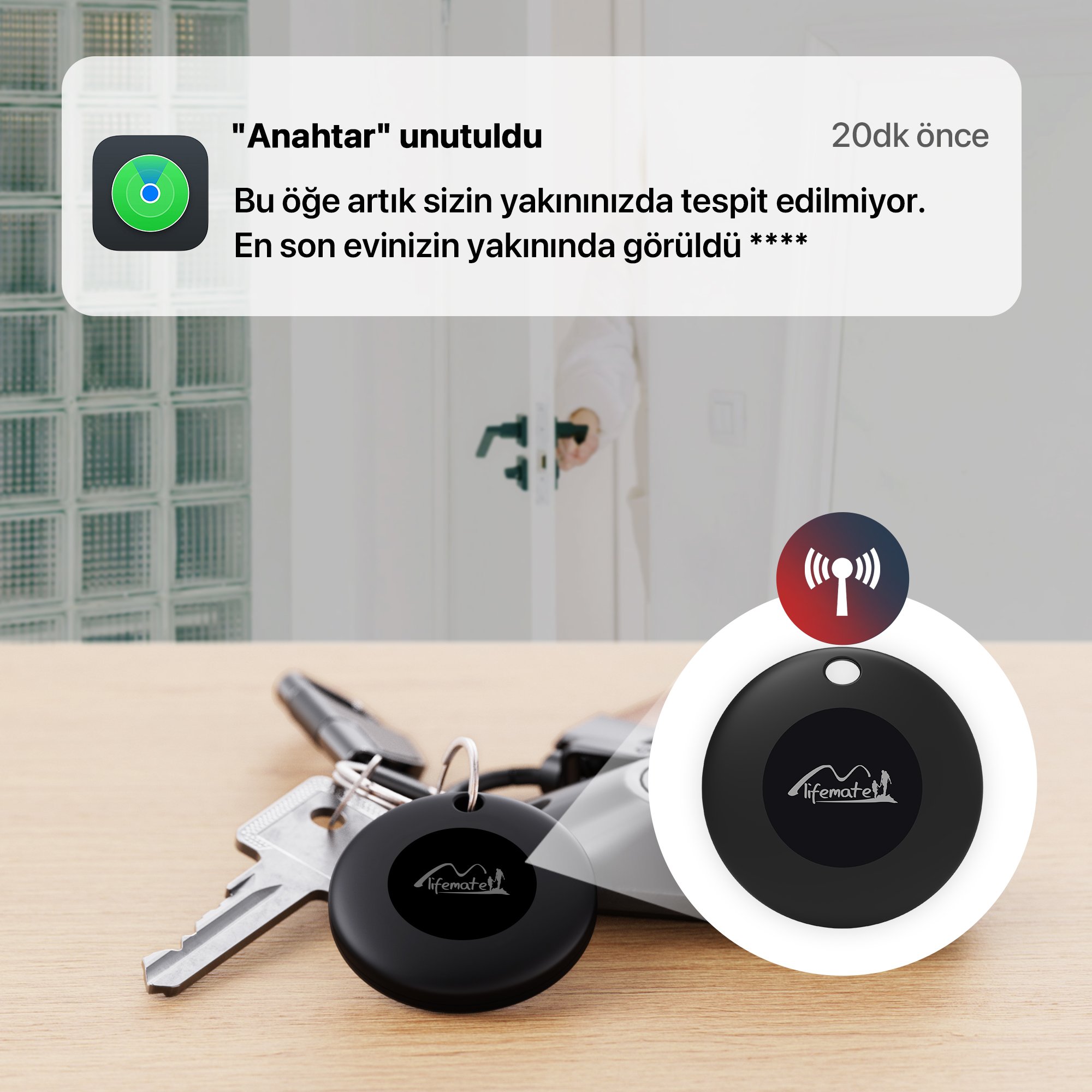 Lifemate LifeTag Apple Uyumlu MFI Lisanslı Akıllı Takip Cihazı (SADECE APPLE İLE UYUMLUDUR)