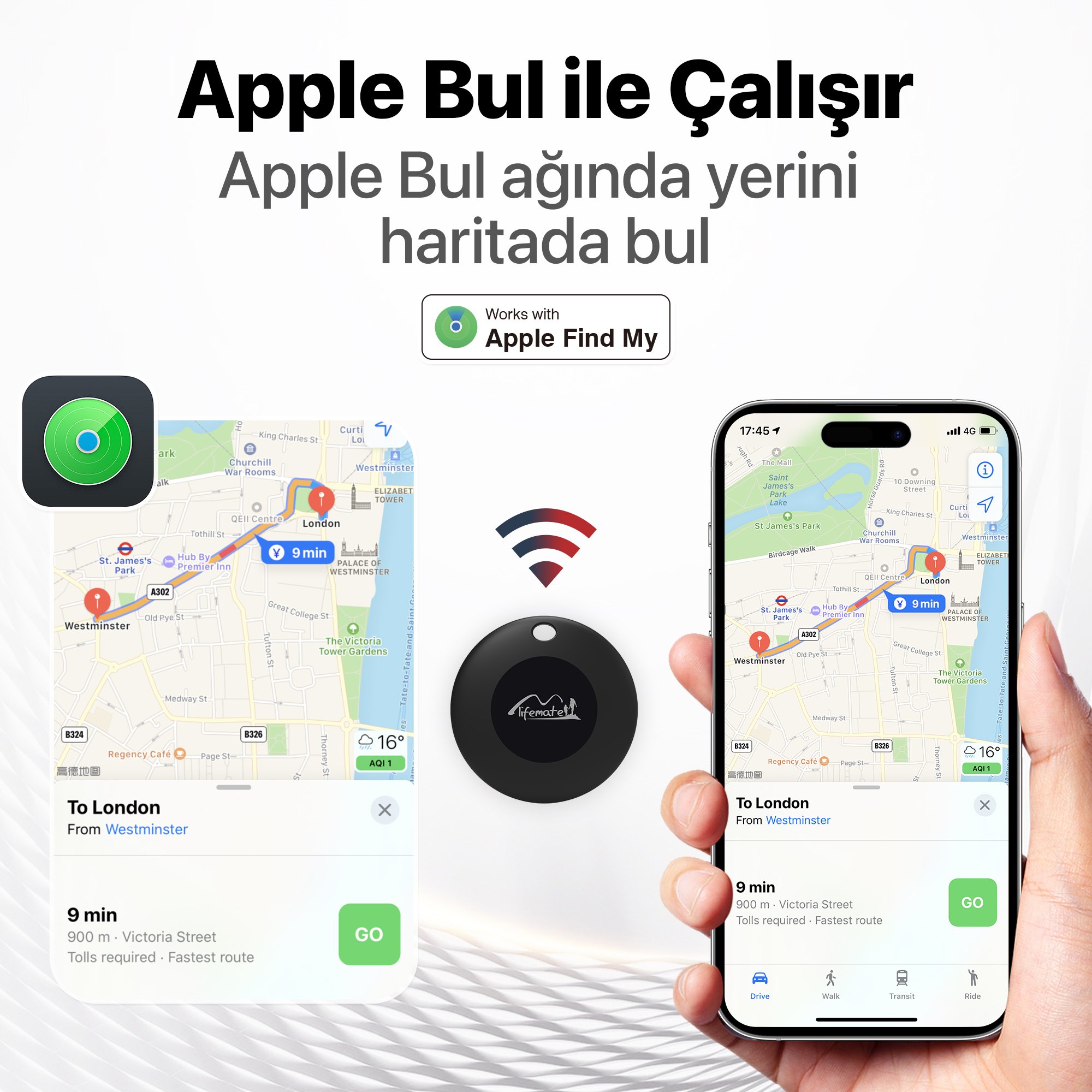 Lifemate LifeTag Apple Uyumlu MFI Lisanslı Akıllı Takip Cihazı (SADECE APPLE İLE UYUMLUDUR)