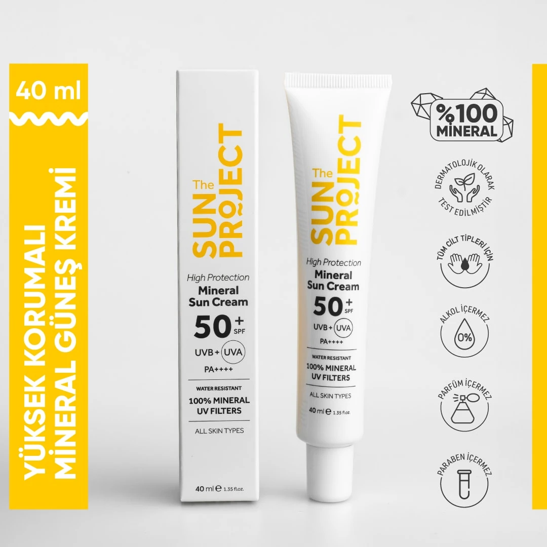 The Sun Project Yüksek Korumalı Aydınlatıcı%100 Mineral Güneş Kremi High Protection Mineral Sun Cream 50+ SPF PA++++ 40 ml