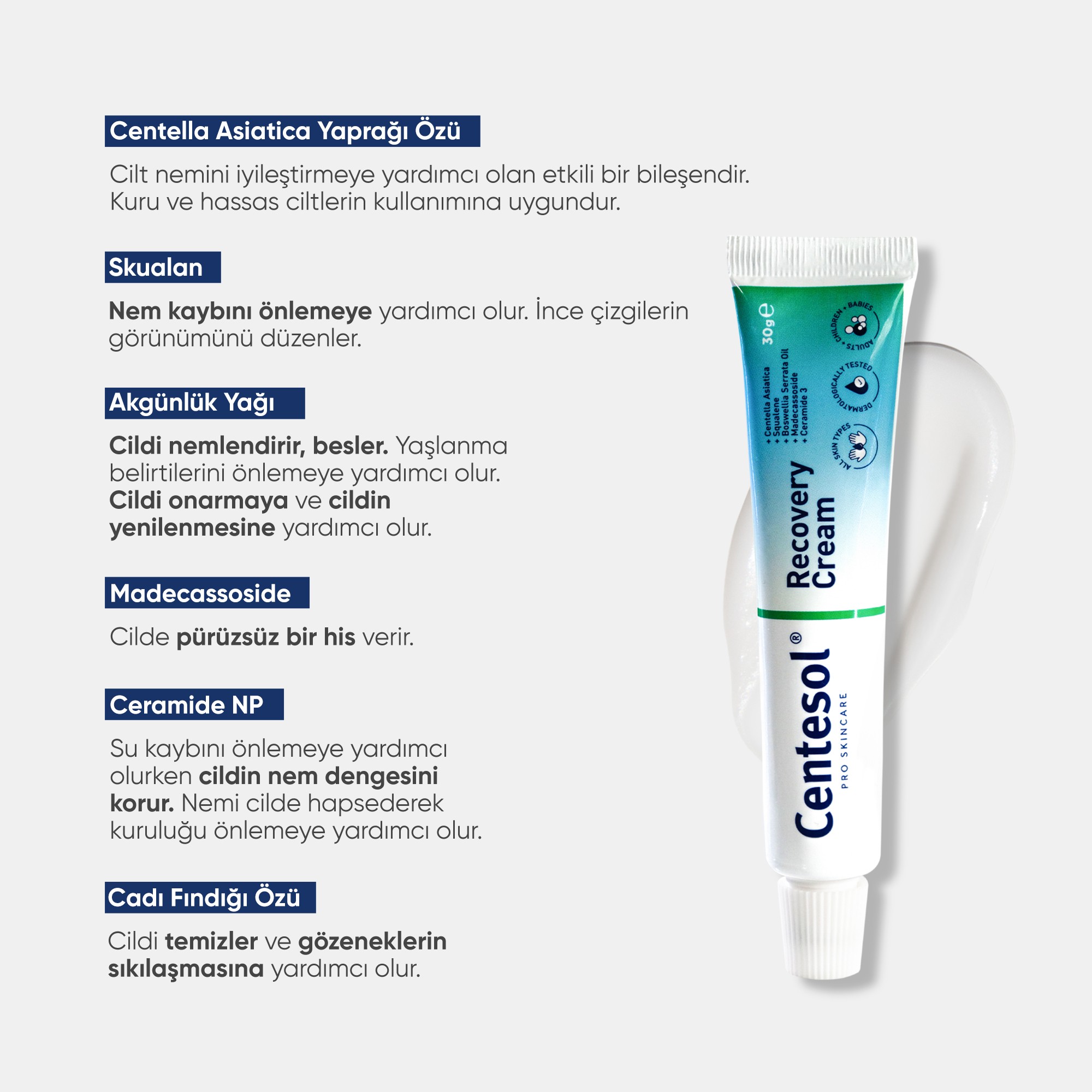 Centesol Onarıcı Cilt Bakım Kremi ( Cica Krem - Recovery Cream  ) 30 gr