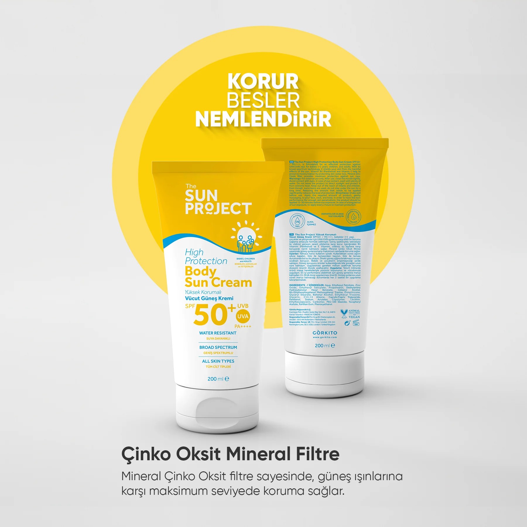 The Sun Project Yüksek Korumalı Aile Boyu Yüz ve Vücut Güneş Kremi High Protection Body Sun Cream SPF50+/PA++++ 200 ml