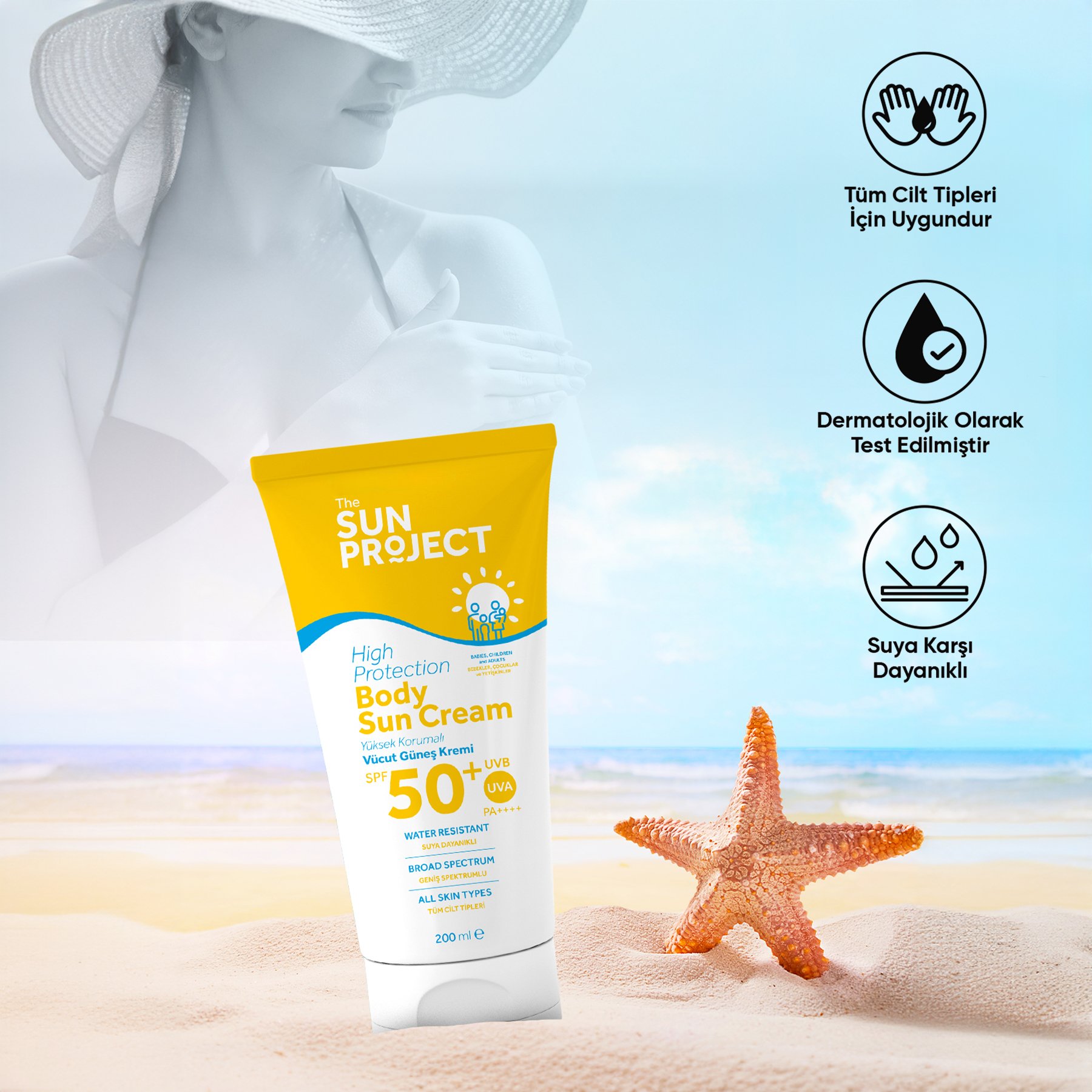 The Sun Project Yüksek Korumalı Vücut Güneş Kremi High Protection Body Sun Cream SPF50+/PA++++ 200 ml